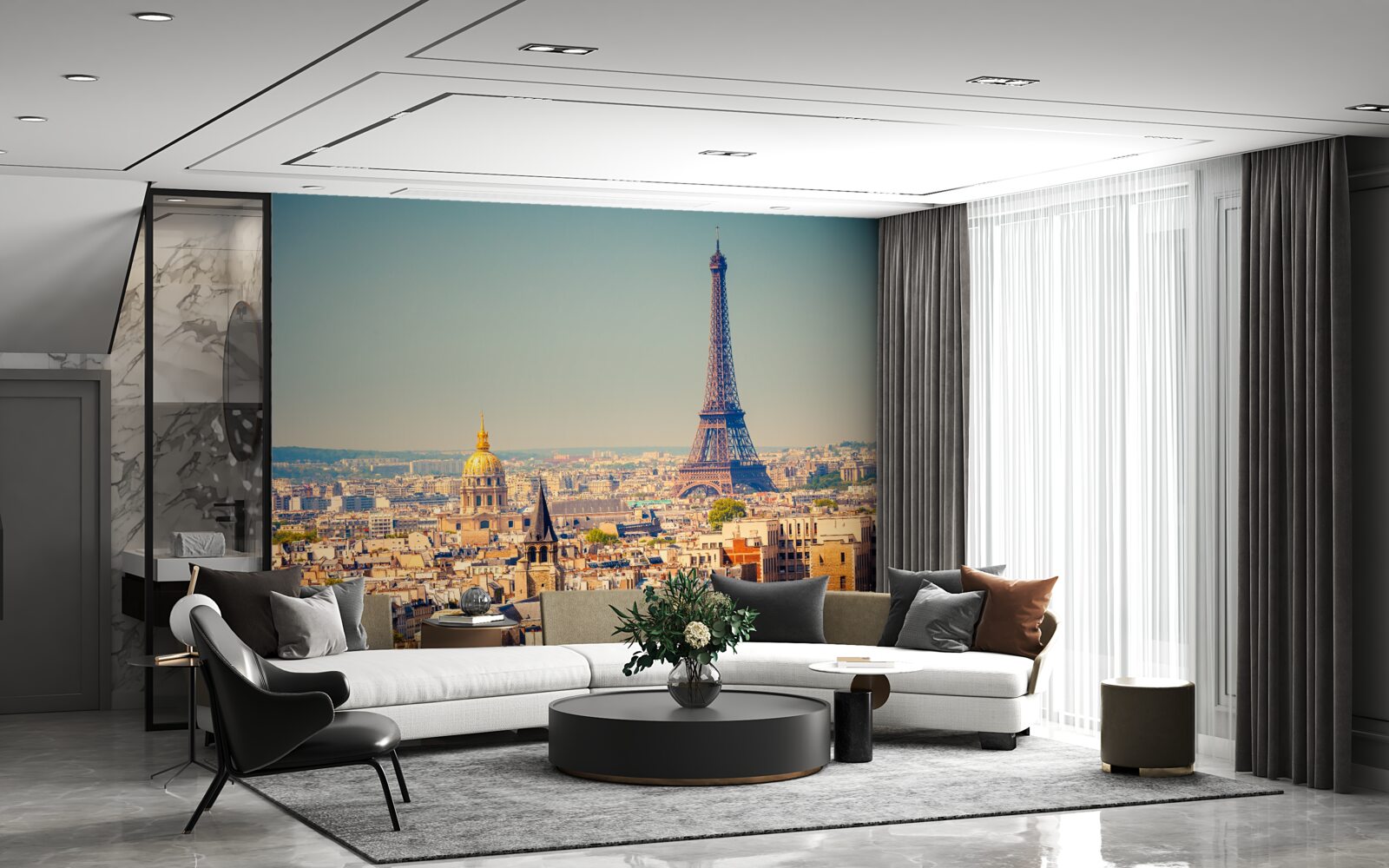 Fototapet turnul eiffel se înalță deasupra unui oraș imens