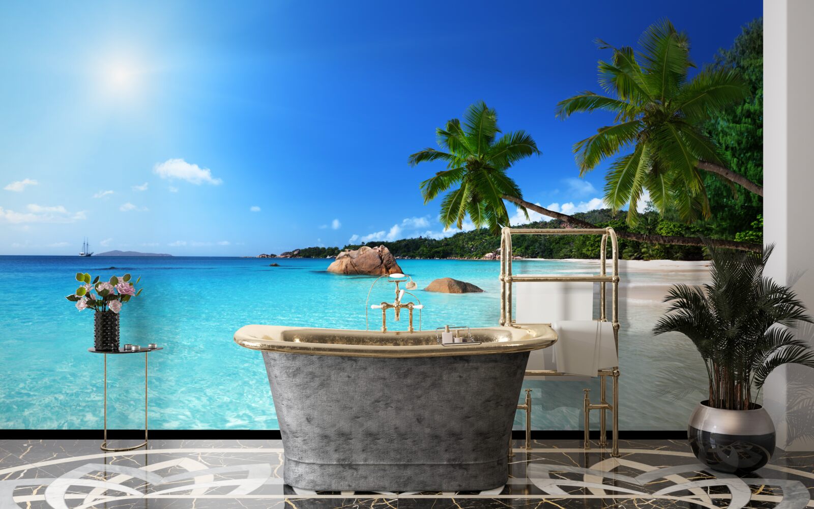 Fototapet apă turcoaz de pe un țărm exotic