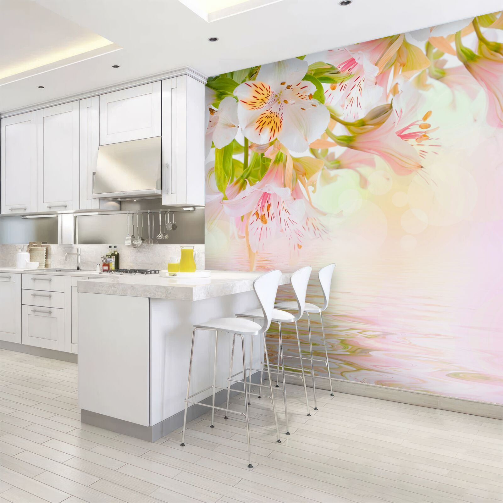 Fototapet florile delicate în nuanțe de alb și roz tind să fie diluate