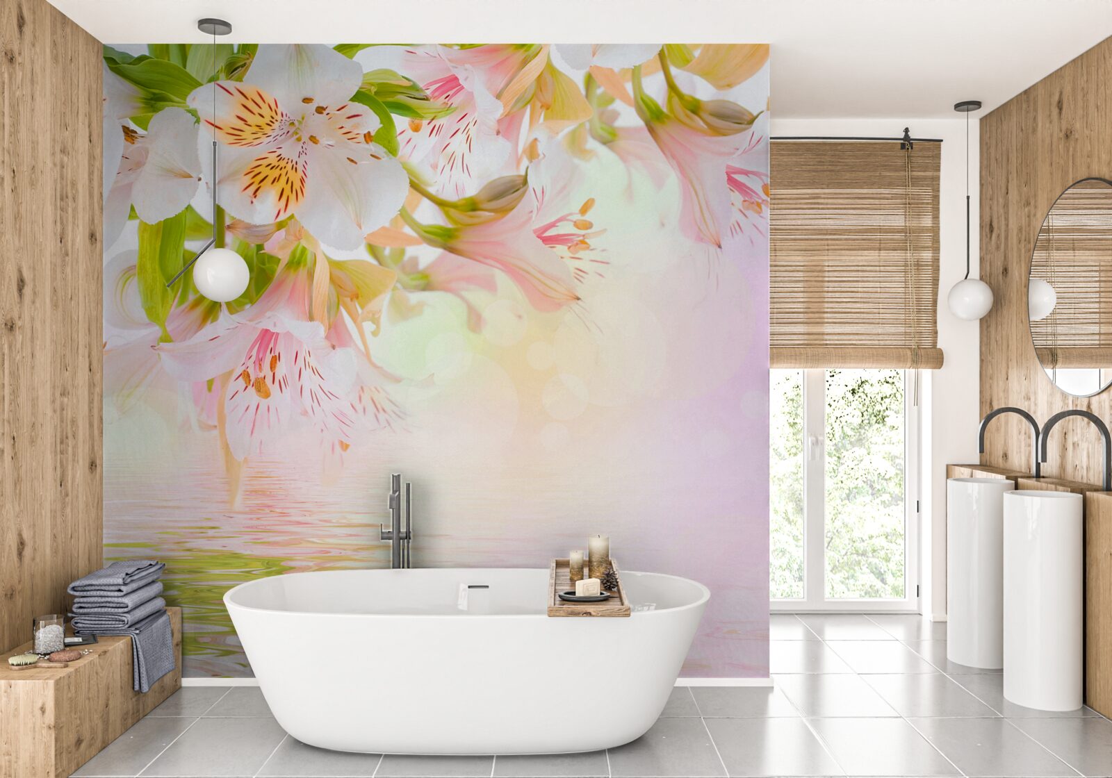 Fototapet florile delicate în nuanțe de alb și roz tind să fie diluate