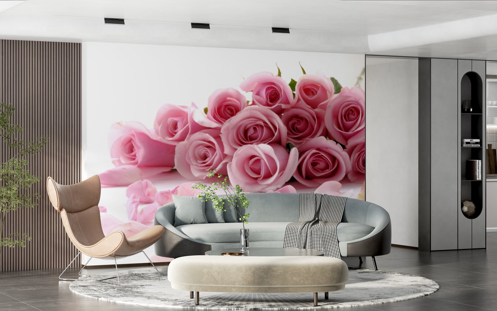 Fototapet trandafiri roz delicat cu petale aproape de suprafața apei