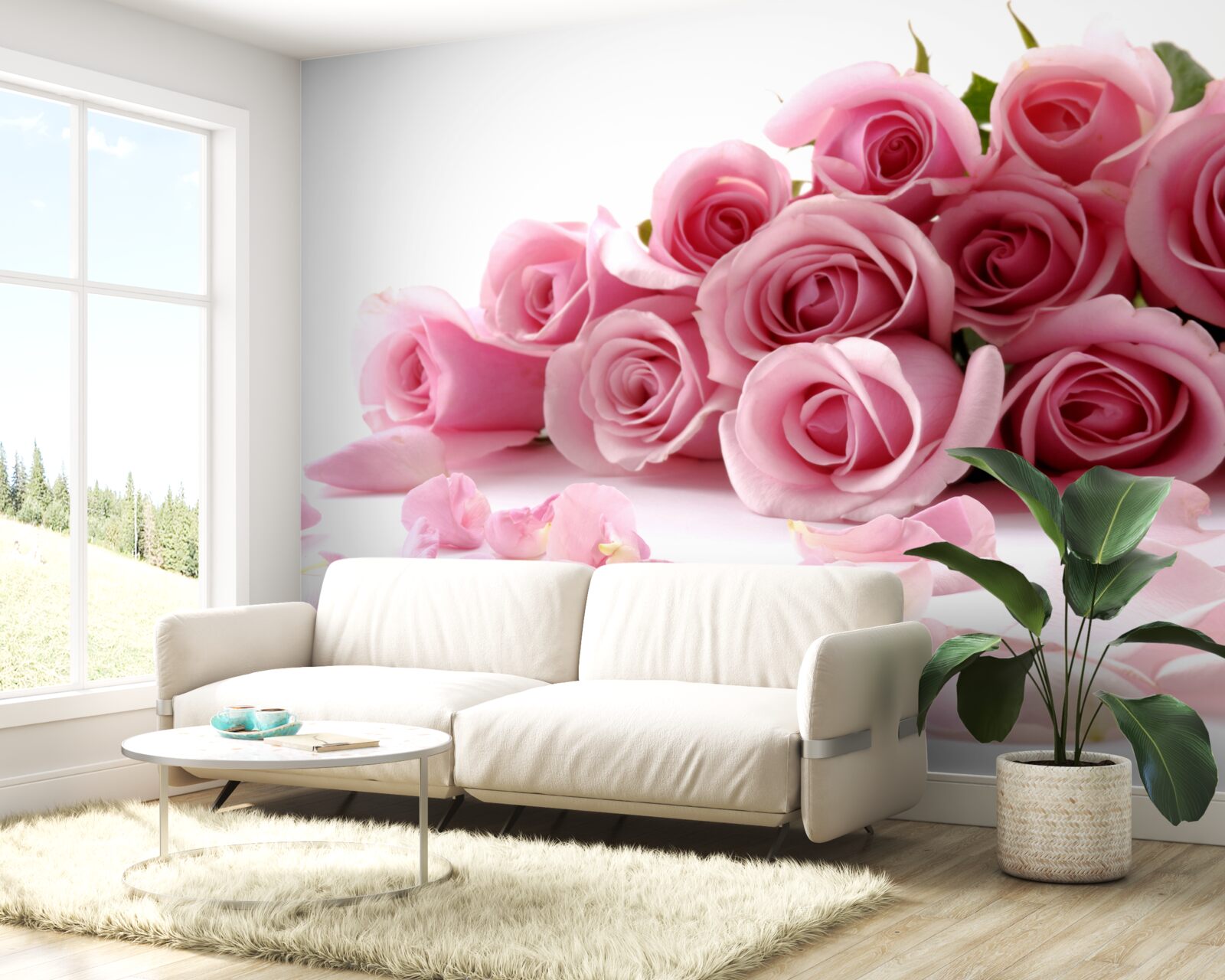 Fototapet trandafiri roz delicat cu petale aproape de suprafața apei