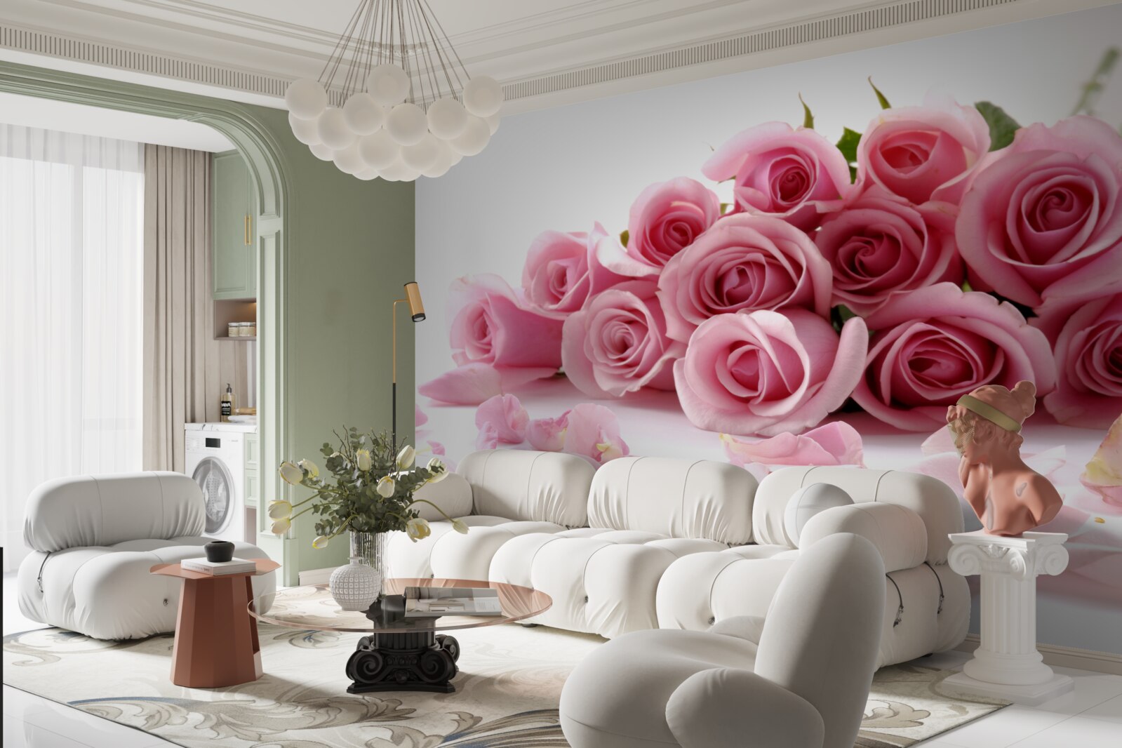 Fototapet trandafiri roz delicat cu petale aproape de suprafața apei