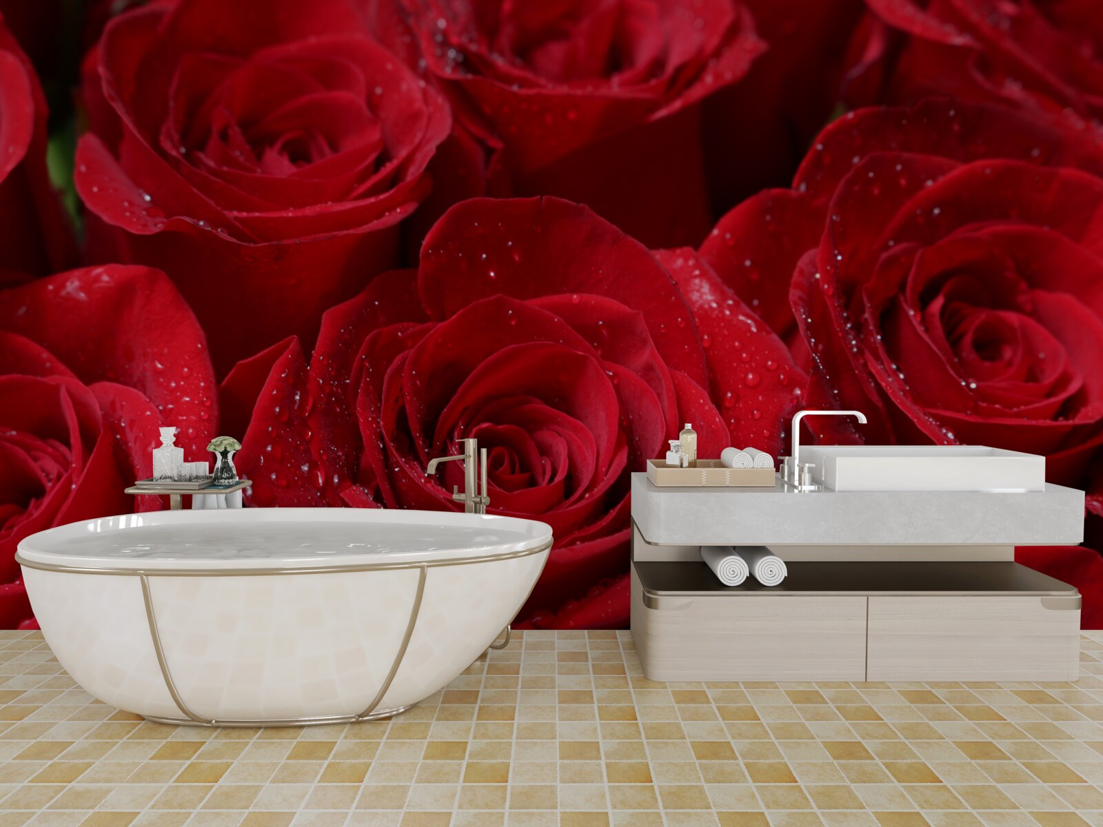 Fototapet muguri de trandafir de o nuanță stacojie bogată