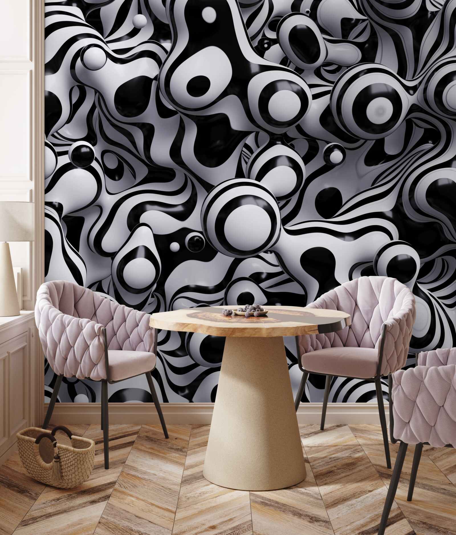 Fototapet picăturile întunecate pe un fundal de apă albă creează o abstracție