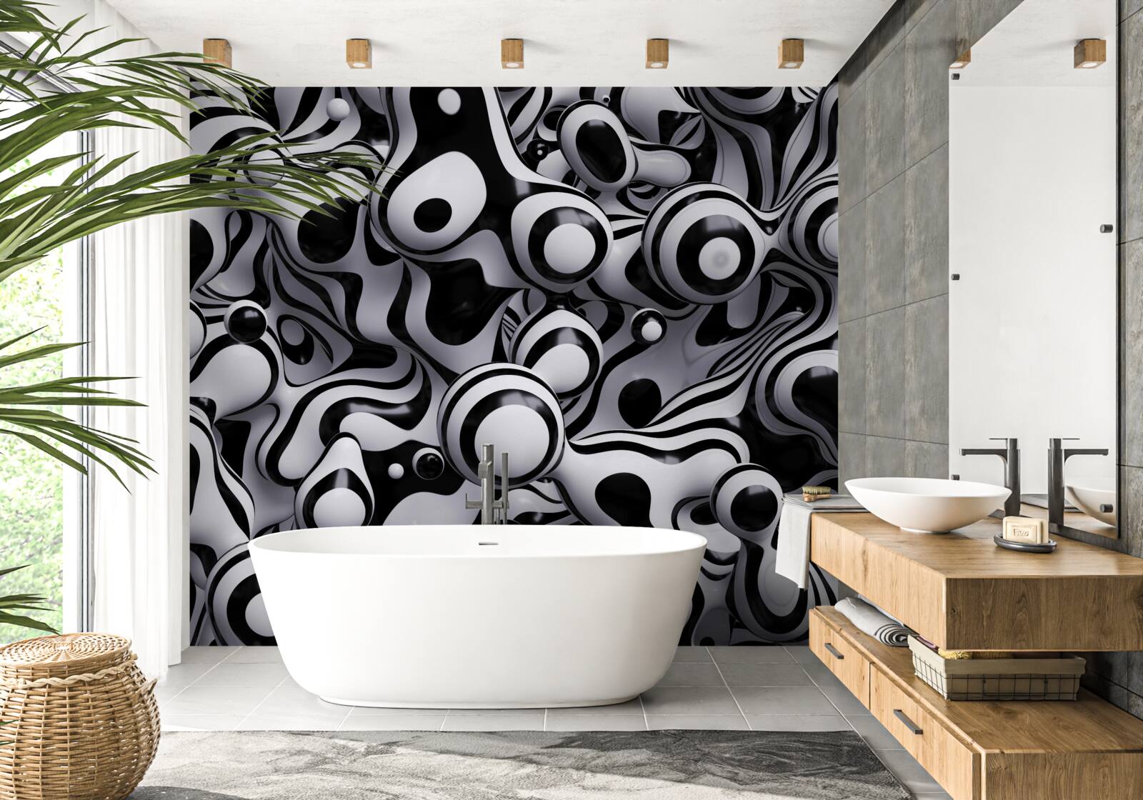 Fototapet picăturile întunecate pe un fundal de apă albă creează o abstracție