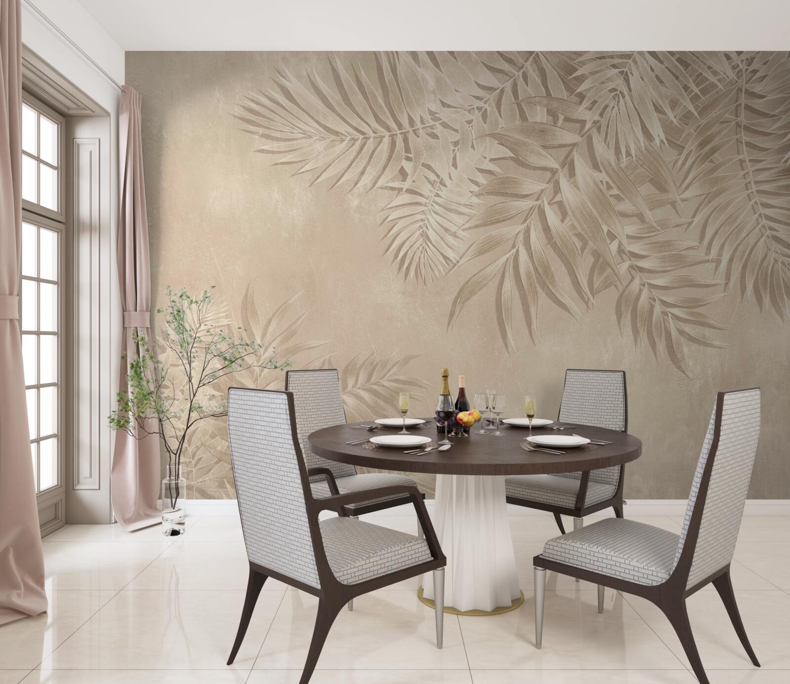 Fototapet frunze de ferigă și monstera pe un fundal deschis