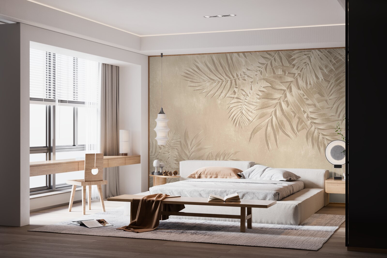 Fototapet frunze de ferigă și monstera pe un fundal deschis