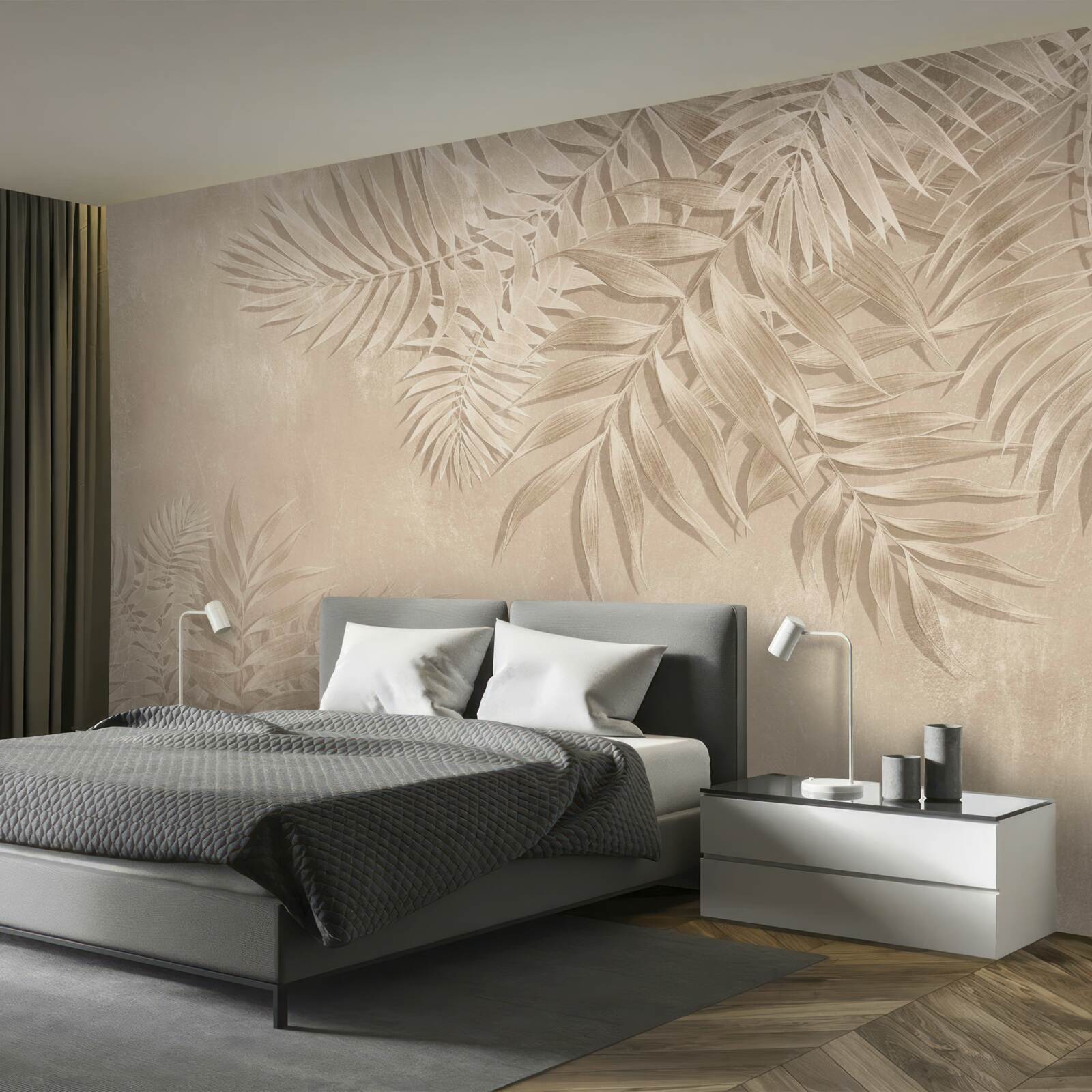 Fototapet frunze de ferigă și monstera pe un fundal deschis