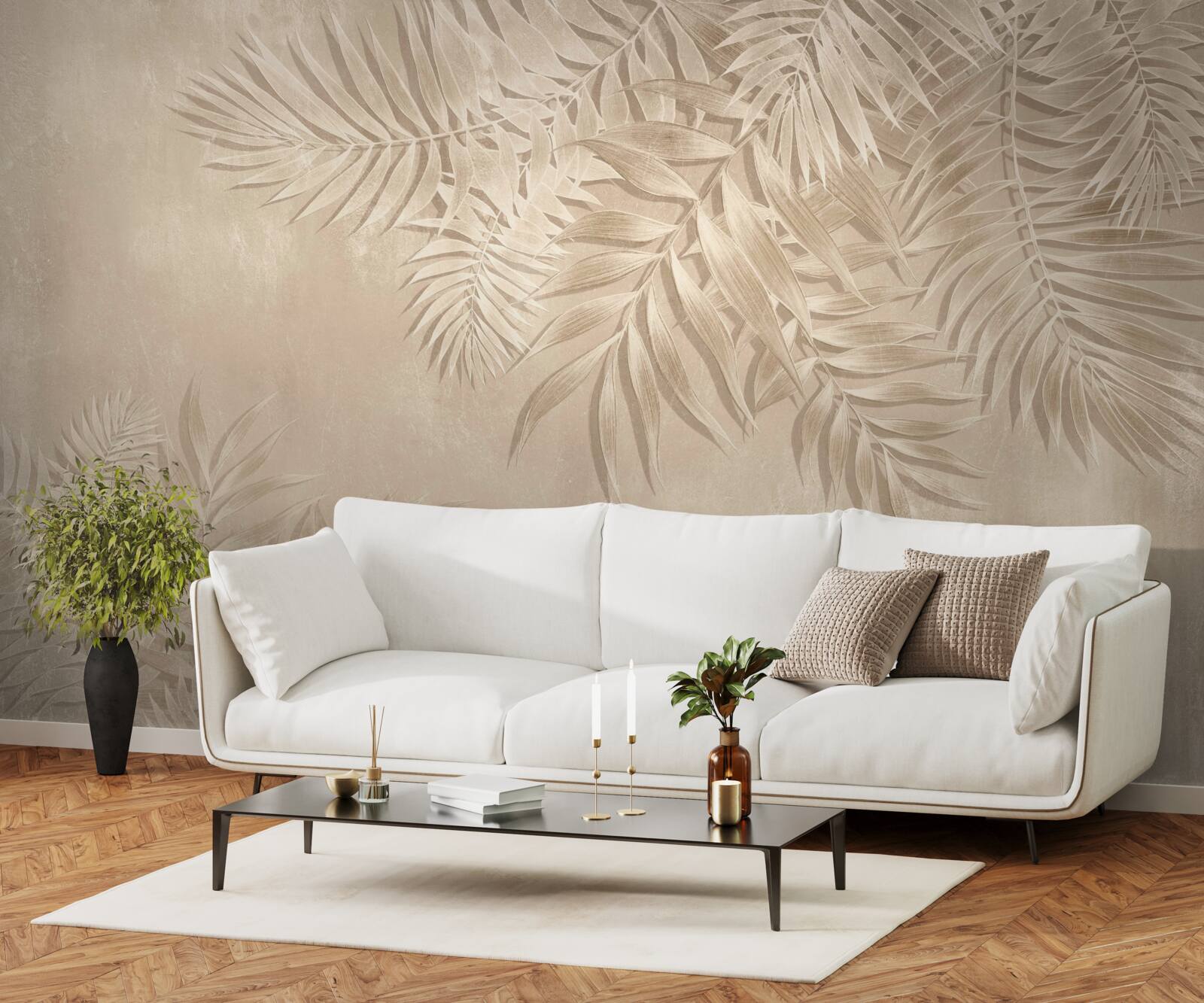 Fototapet frunze de ferigă și monstera pe un fundal deschis