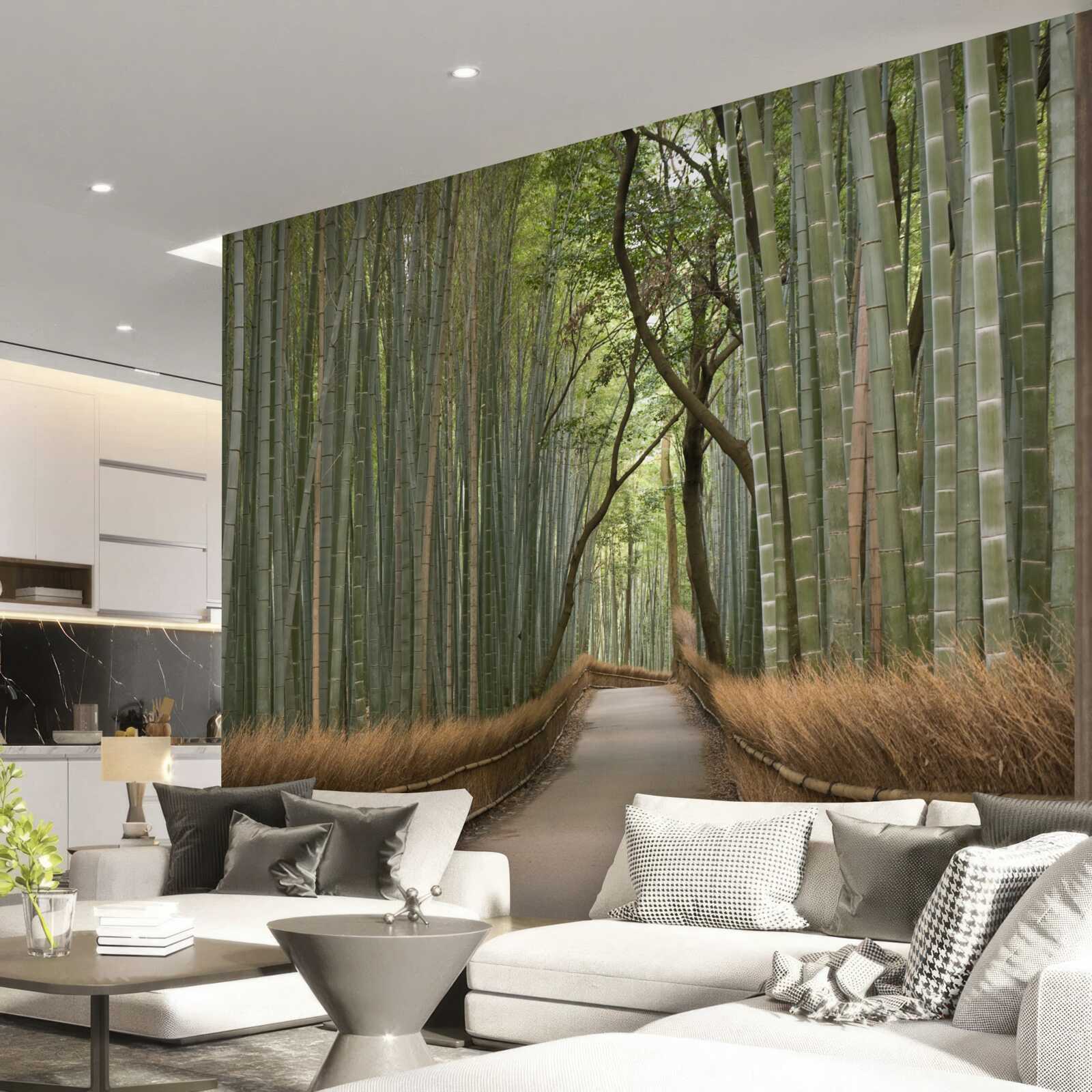 Fototapet o cărare îngustă și singuratică șerpuiește printr-o pădure de bambus