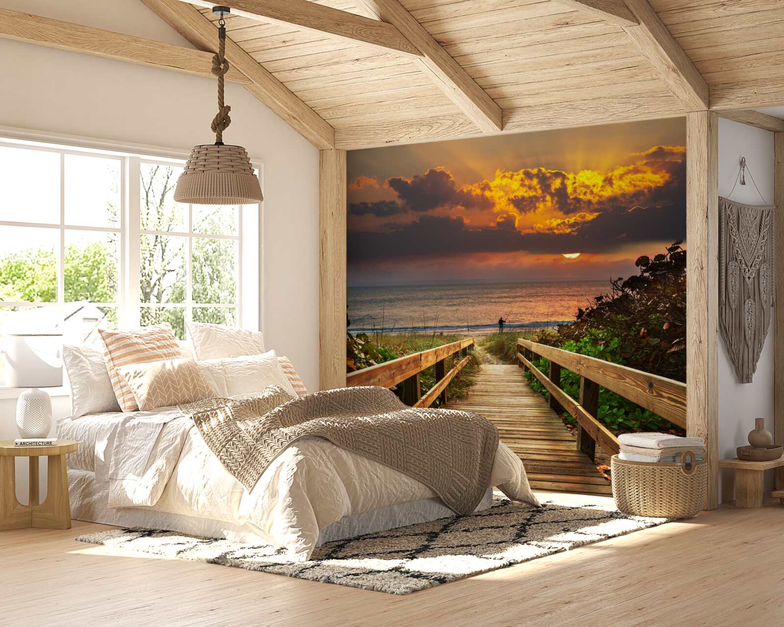 Fototapet soarele apune sub orizont pe malul mării