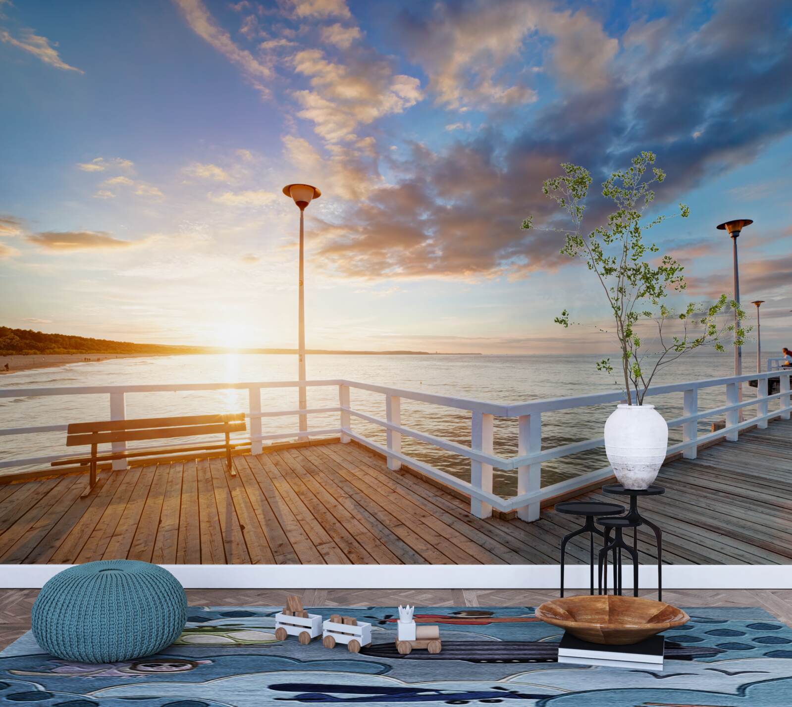 Fototapet dig de lemn abandonat vede soarele la apus