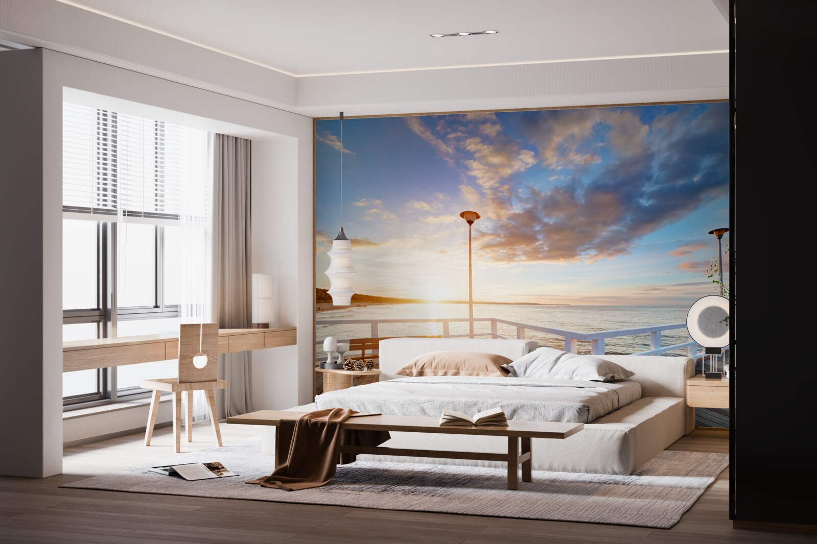 Fototapet dig de lemn abandonat vede soarele la apus