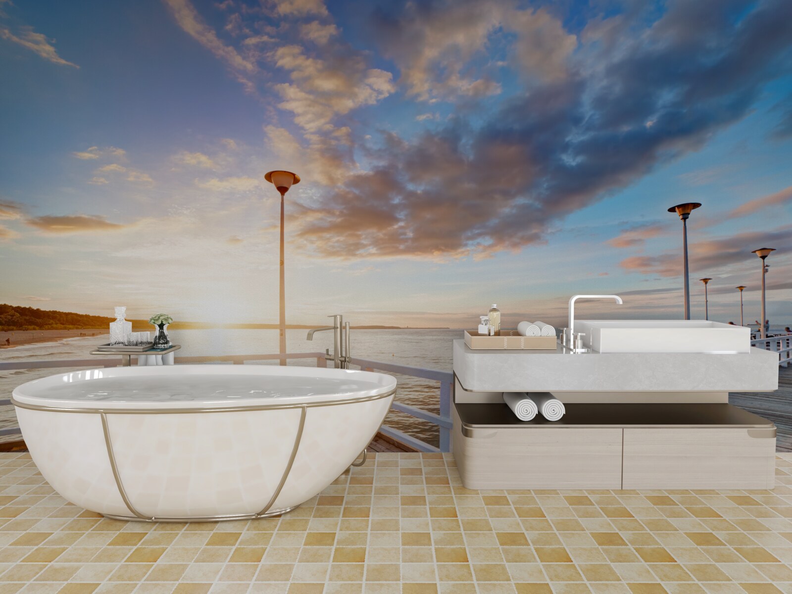 Fototapet dig de lemn abandonat vede soarele la apus