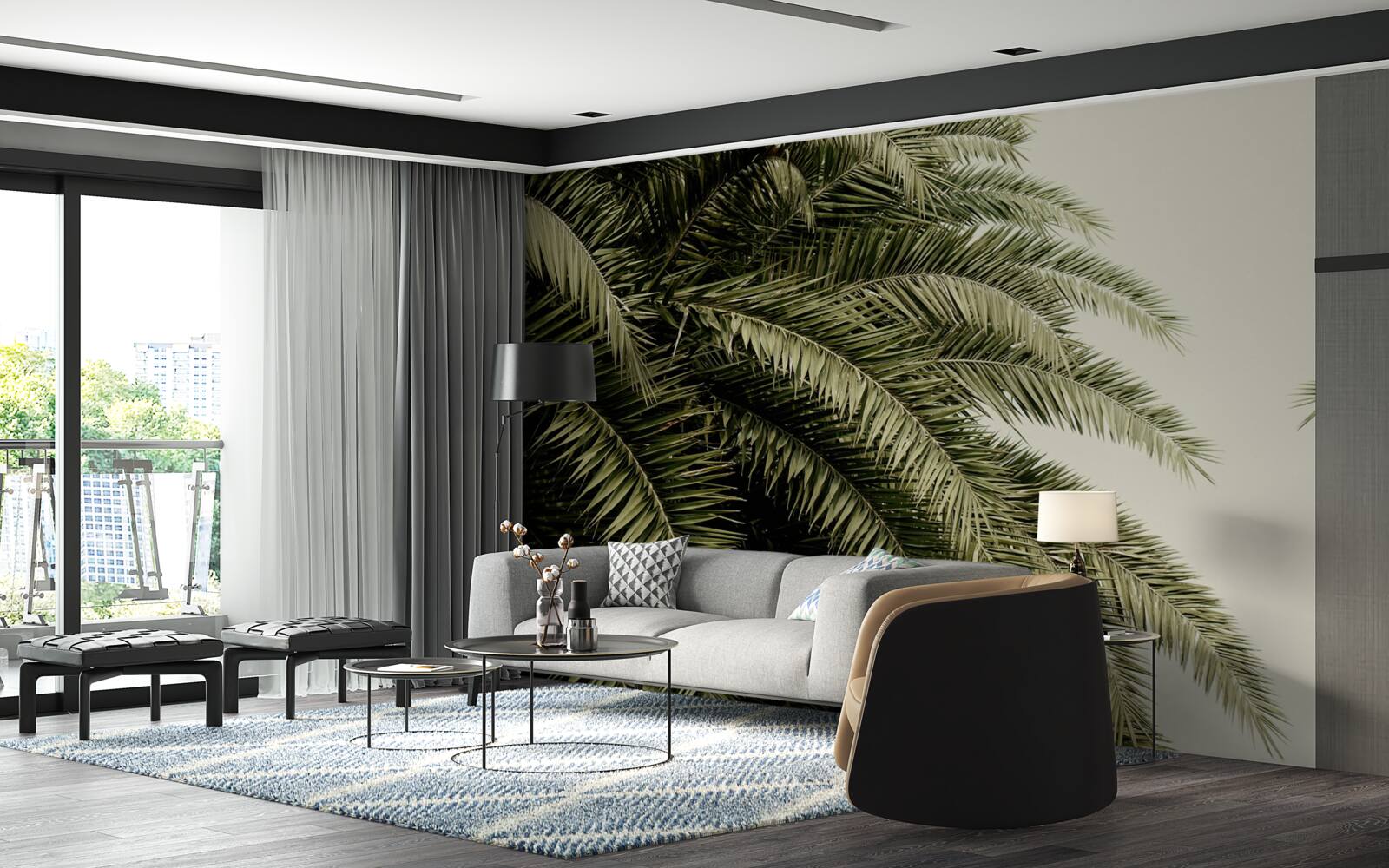 Fototapet frunze de ferigă acoperite dens cu umezeală atunci când plouă