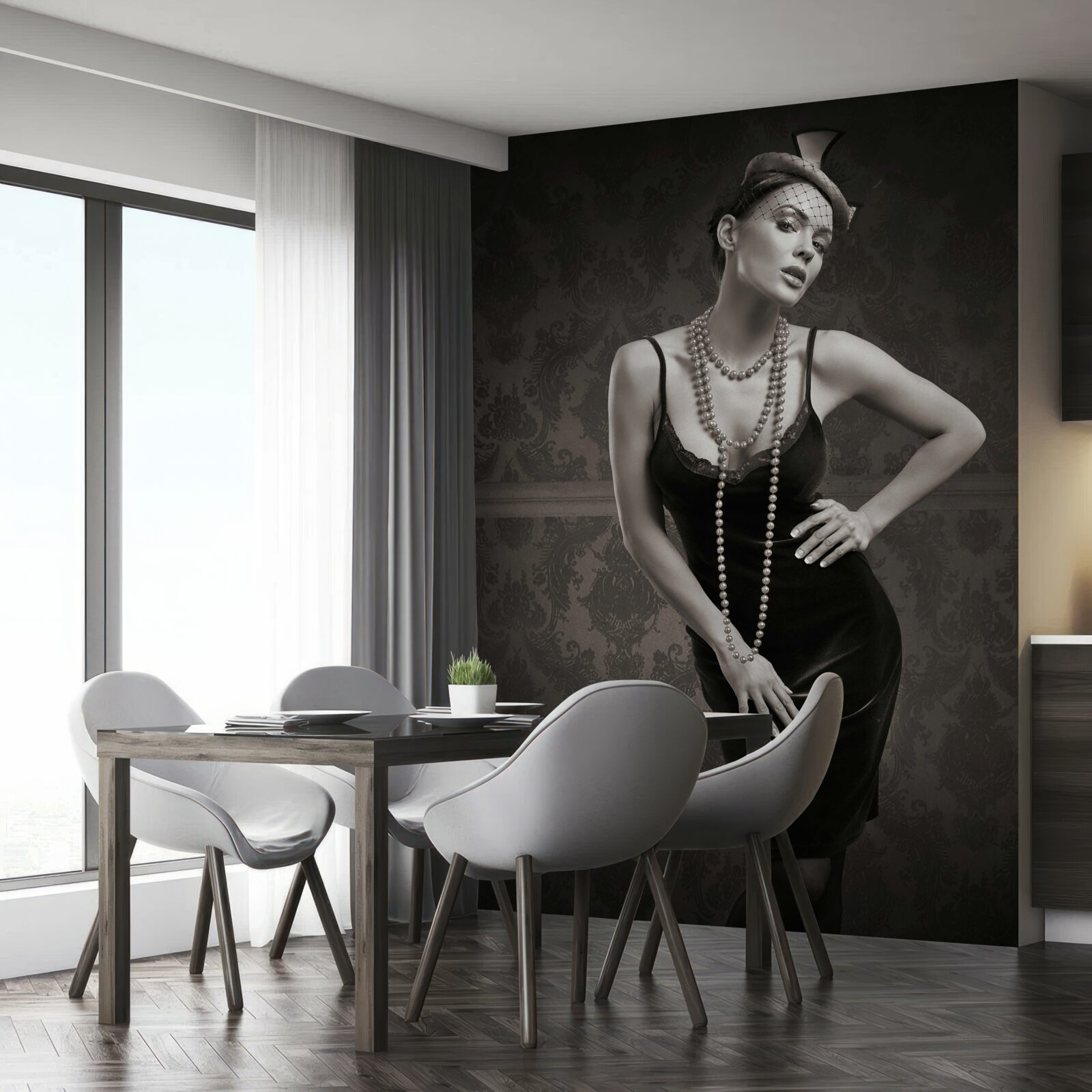 Fototapet fata este descrisă în stilul anilor 1960