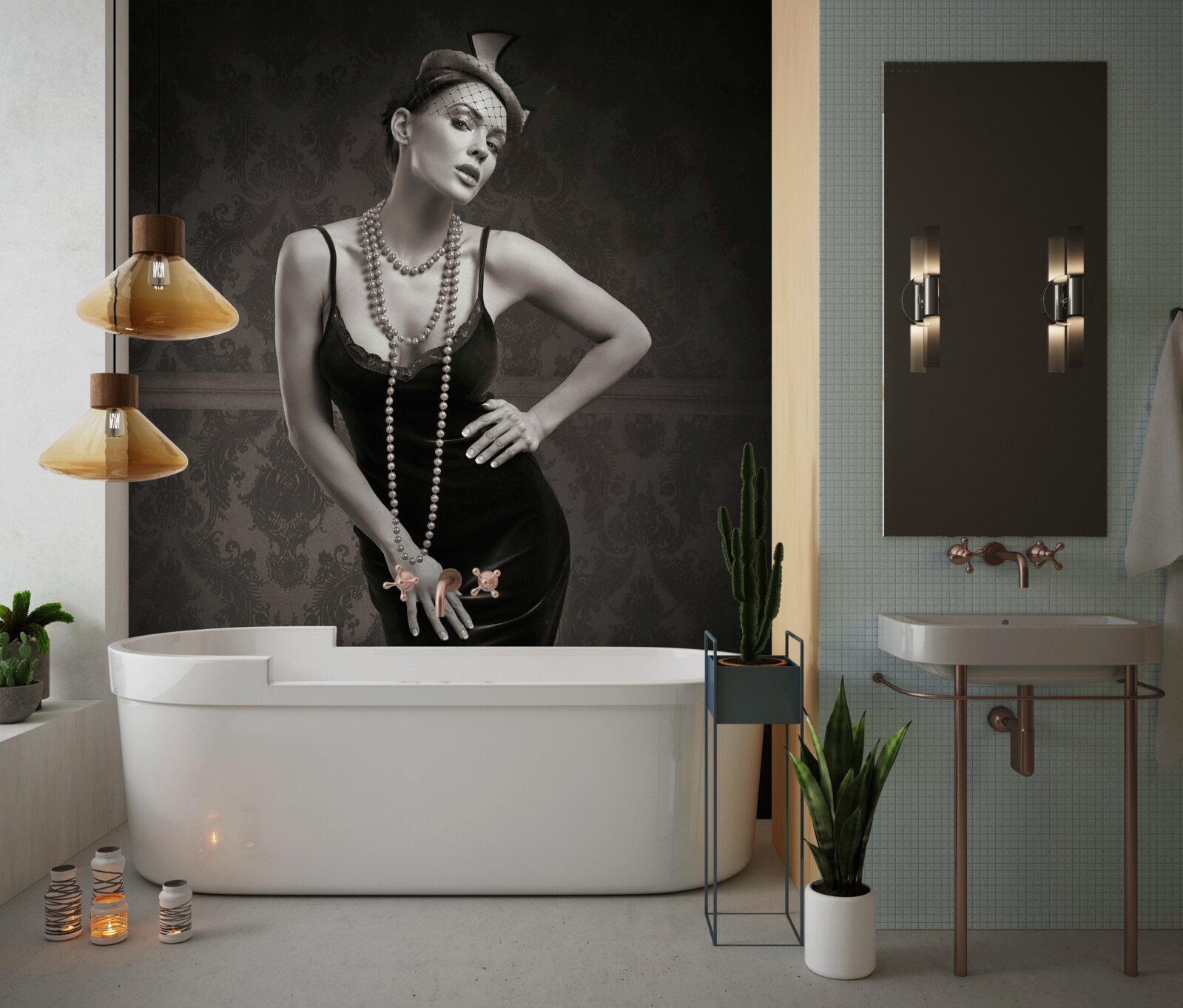 Fototapet fata este descrisă în stilul anilor 1960