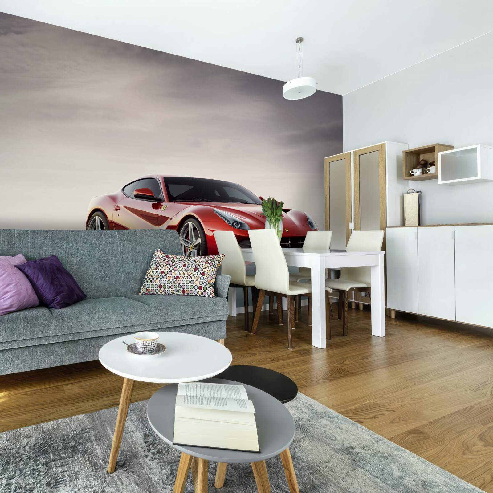 Fototapet mașina sport roșie este reprezentată pe un fundal gri