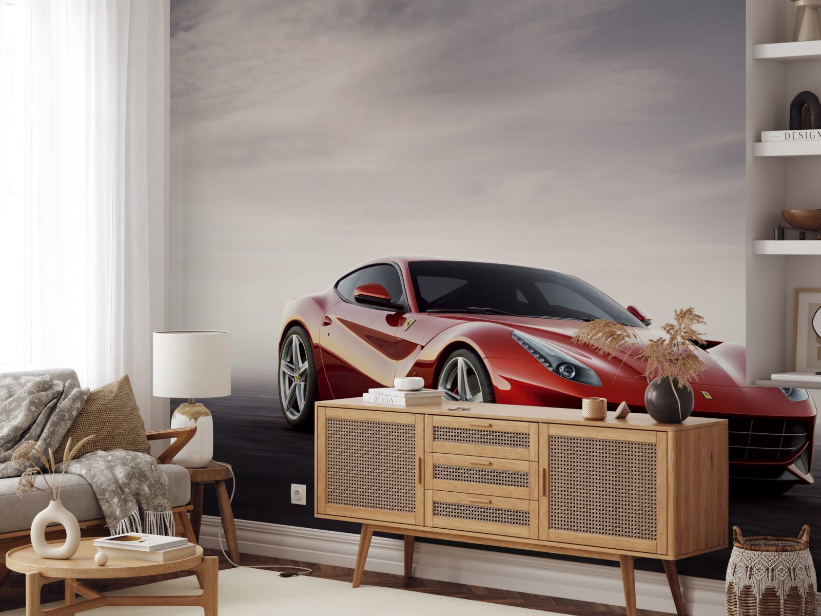 Fototapet mașina sport roșie este reprezentată pe un fundal gri