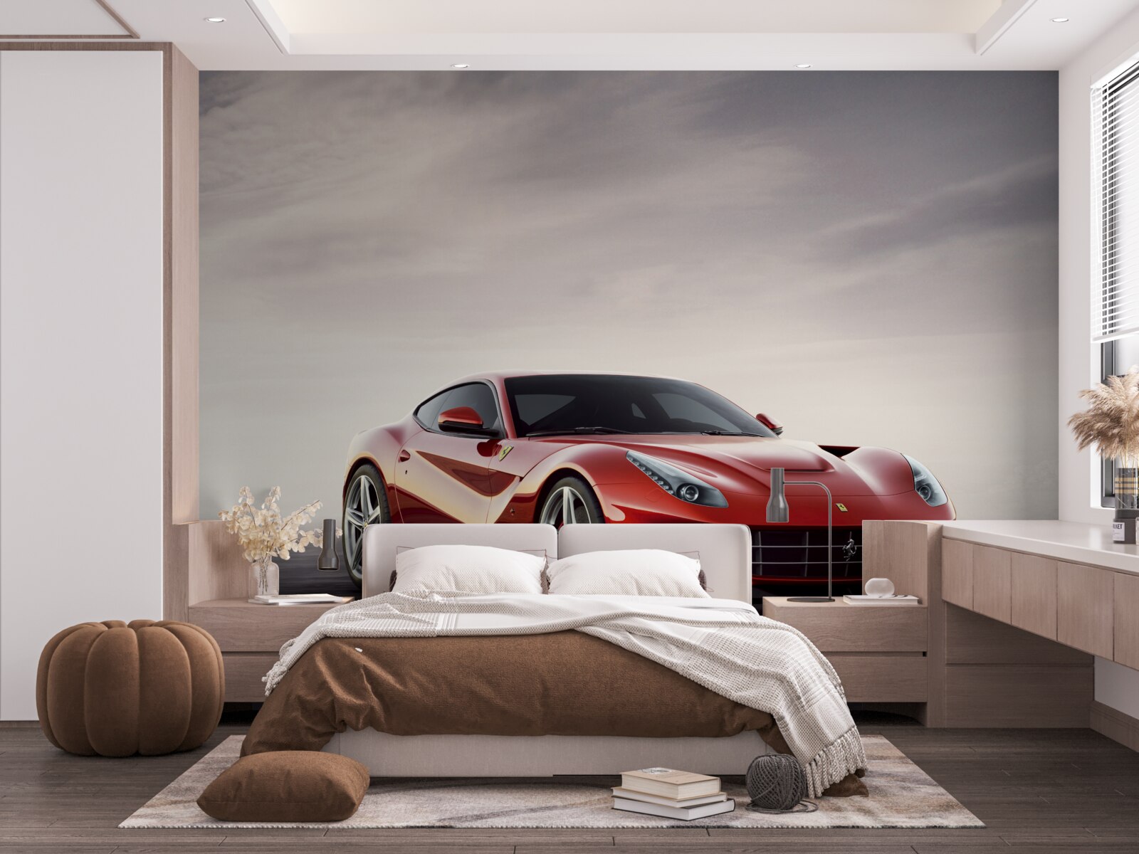 Fototapet mașina sport roșie este reprezentată pe un fundal gri