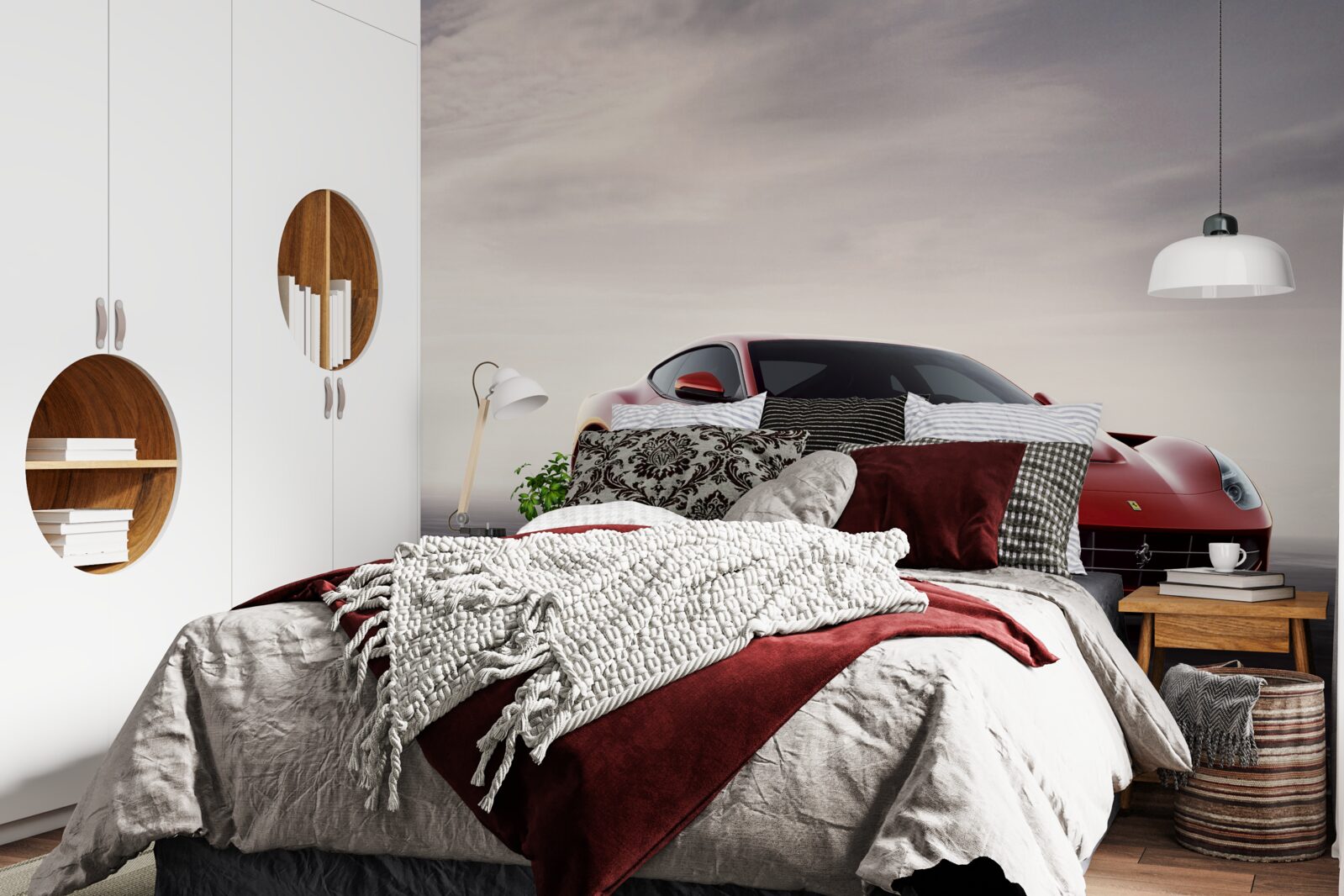 Fototapet mașina sport roșie este reprezentată pe un fundal gri