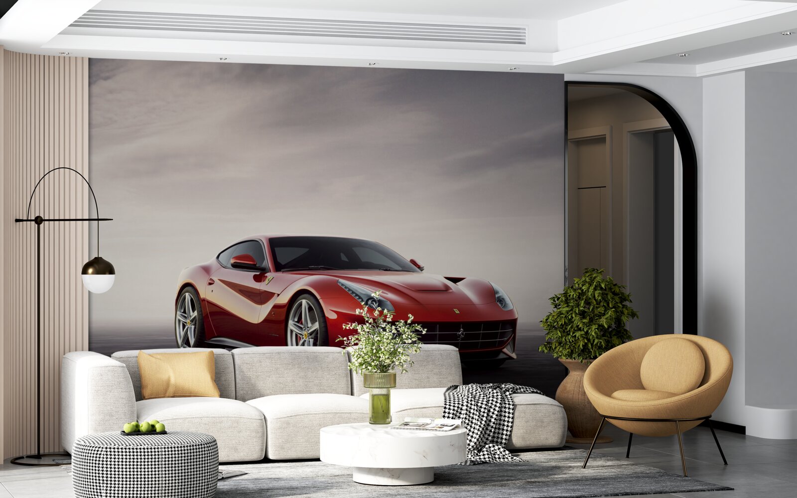 Fototapet mașina sport roșie este reprezentată pe un fundal gri