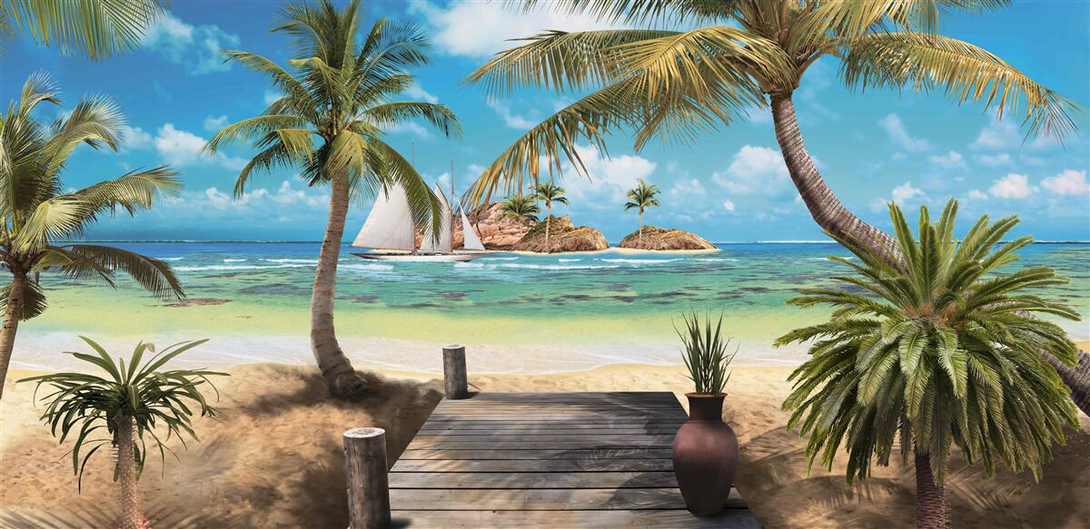 Fototapet pod de lemn care duce la țărm