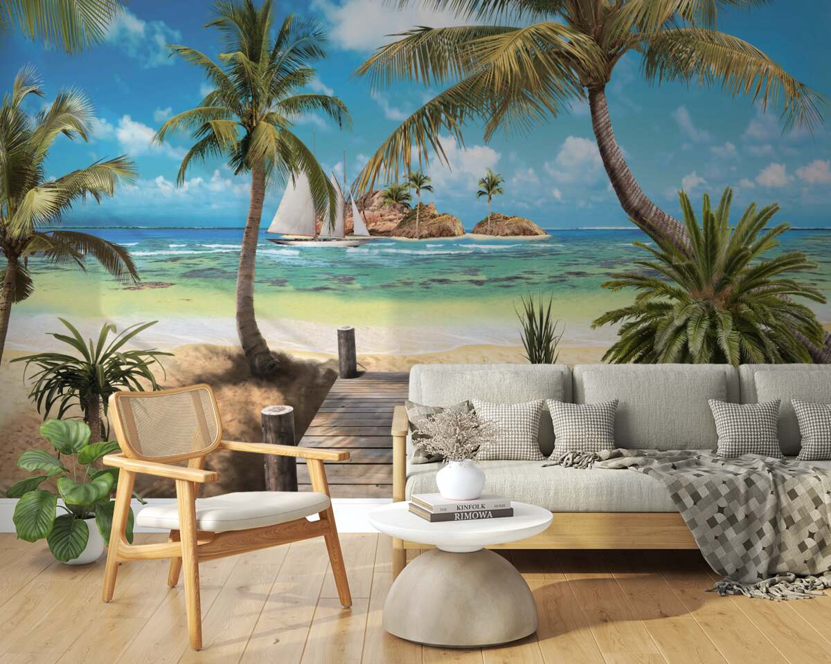 Fototapet pod de lemn care duce la țărm