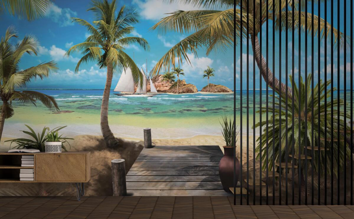 Fototapet pod de lemn care duce la țărm