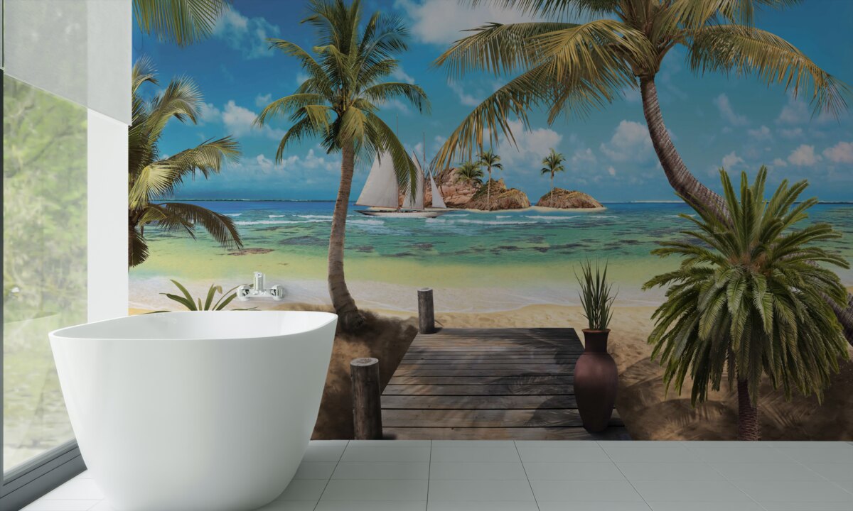 Fototapet pod de lemn care duce la țărm