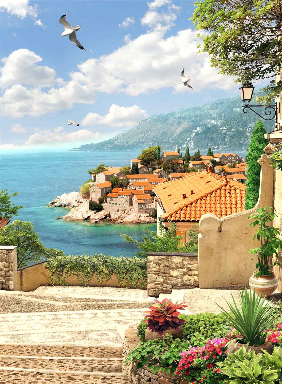 Fototapet vedere magnifică a orașului antic de lângă coastă