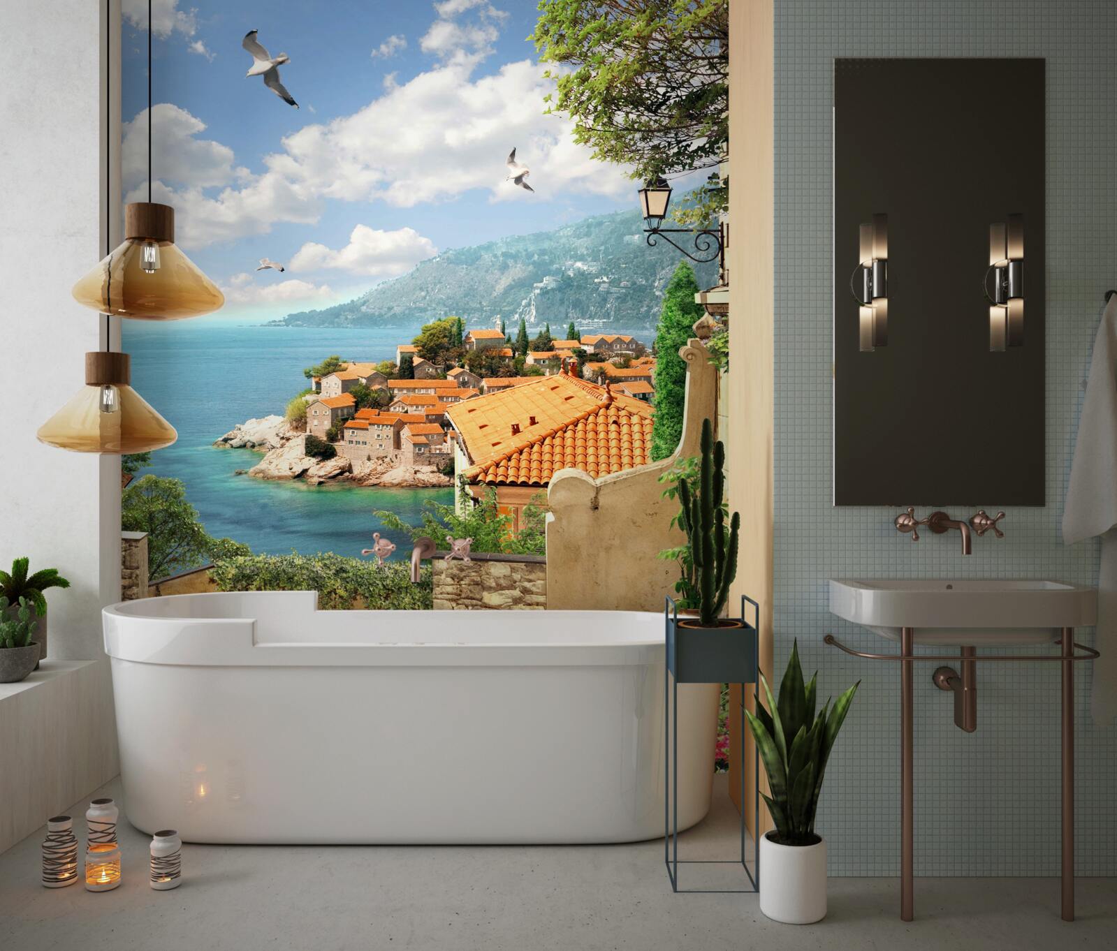 Fototapet vedere magnifică a orașului antic de lângă coastă