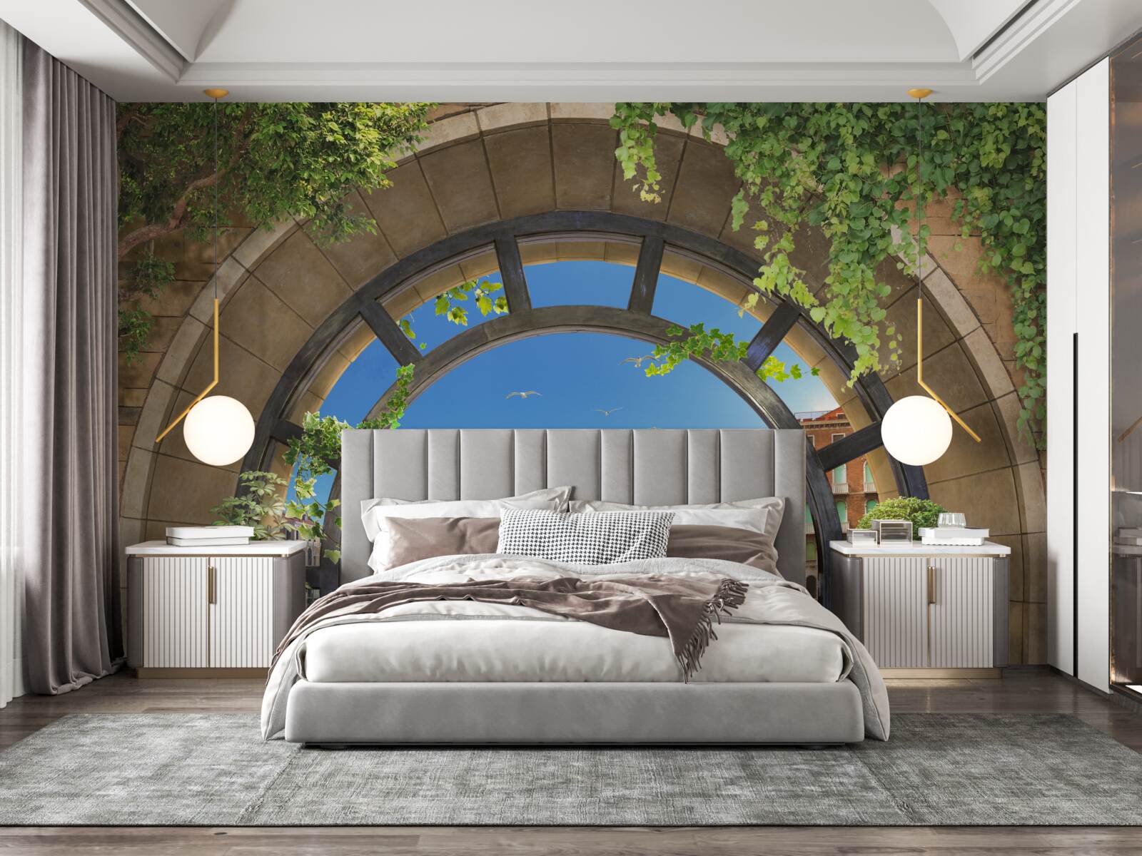 Fototapet arcuri rotunde în portul de bărci