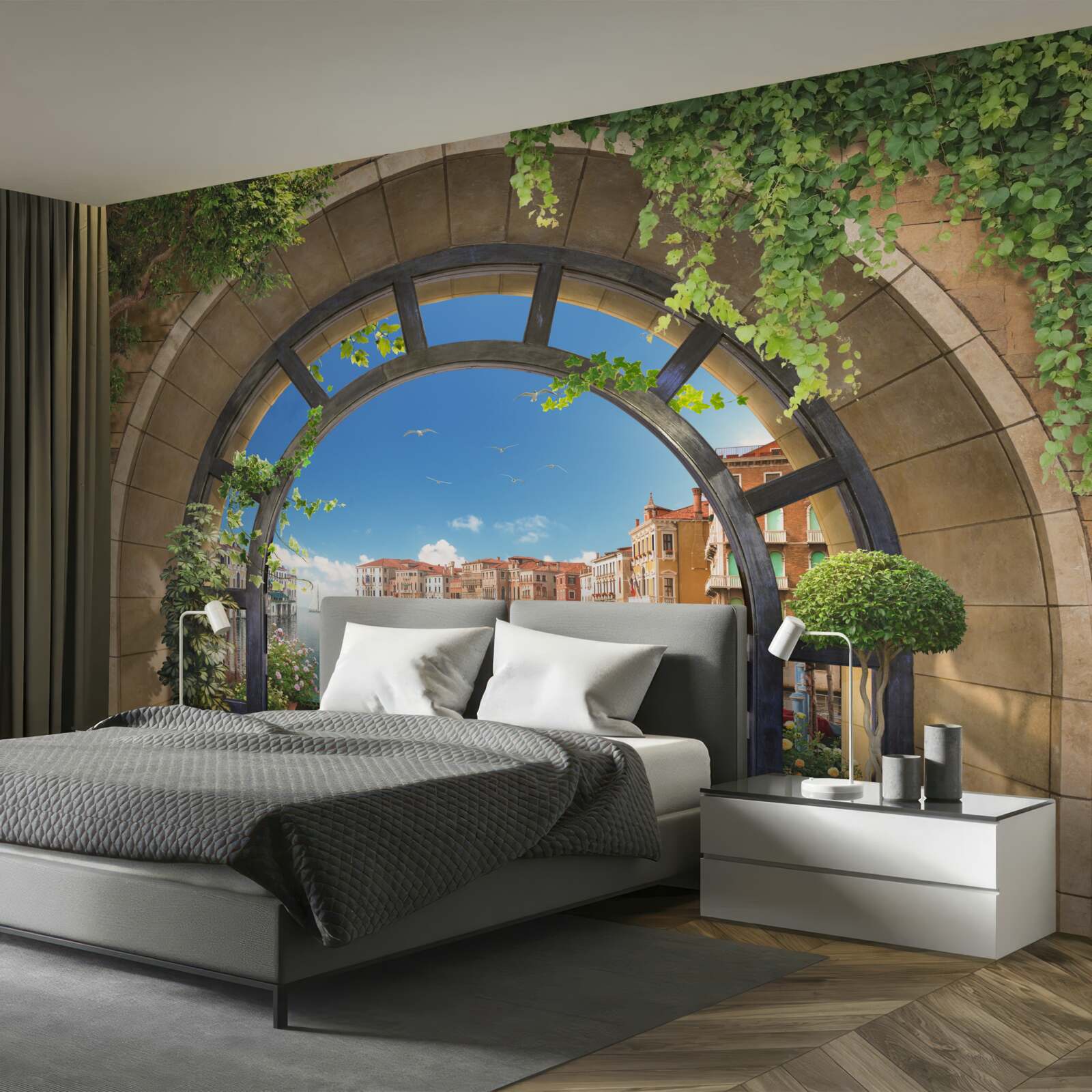 Fototapet arcuri rotunde în portul de bărci