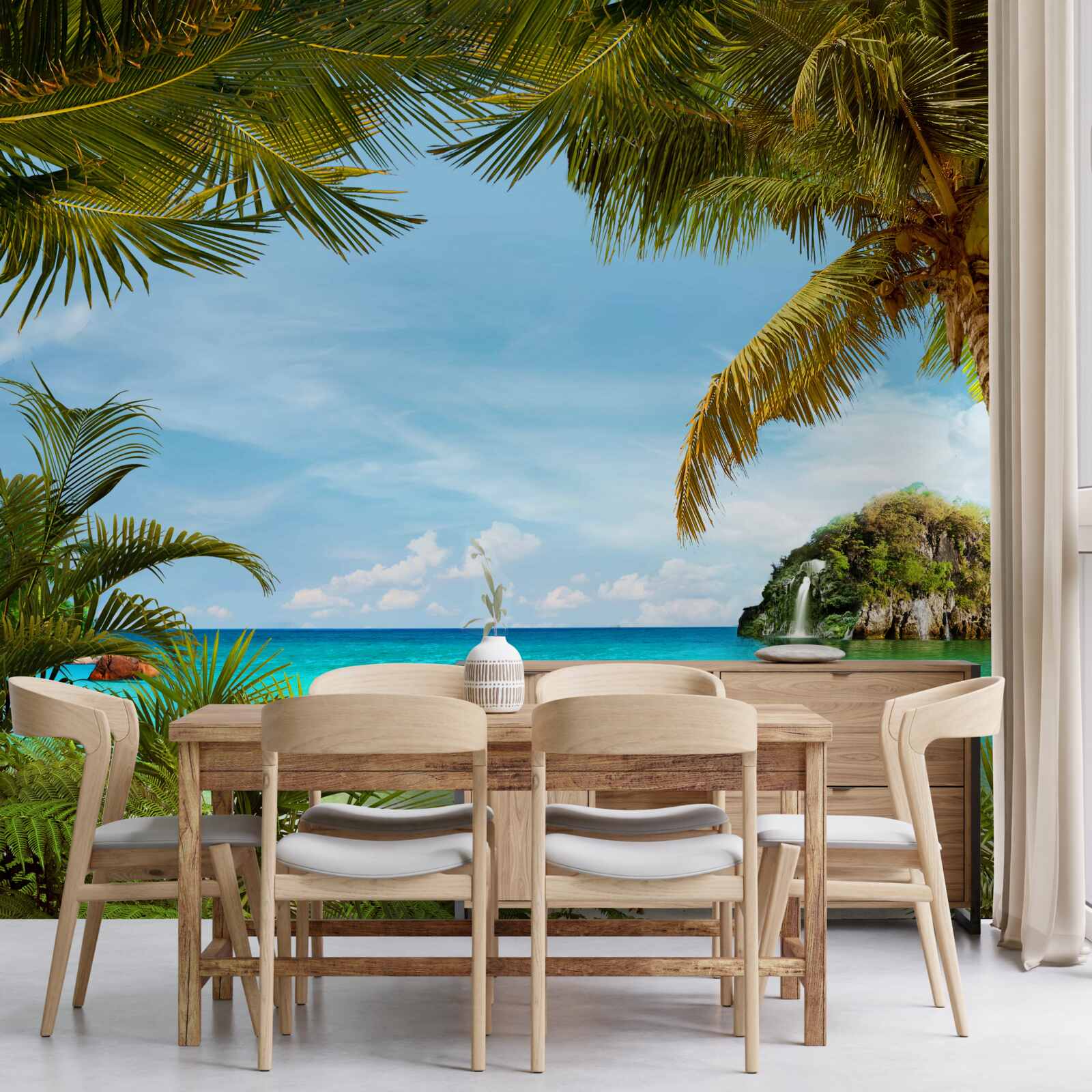 Fototapet ape de mare turcoaz și plajă la tropice