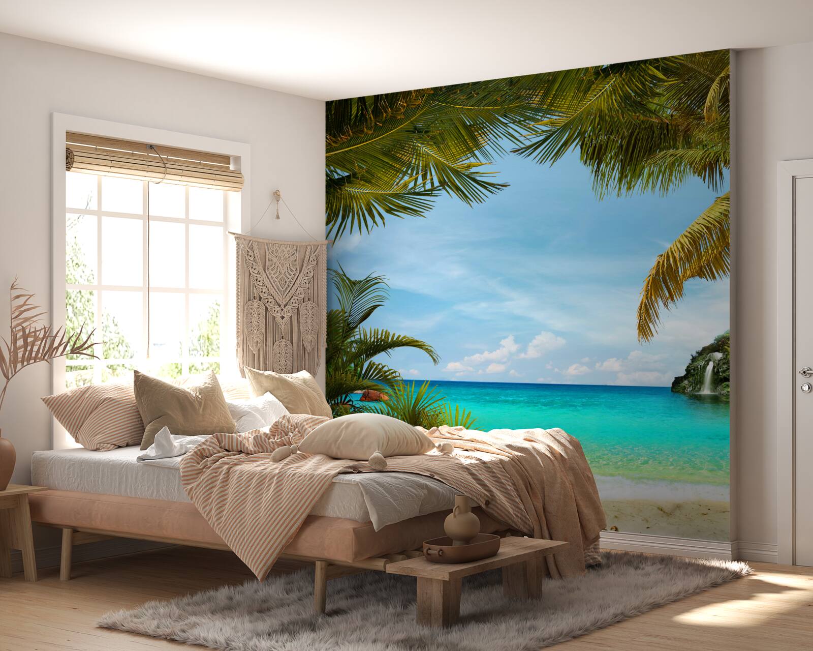 Fototapet ape de mare turcoaz și plajă la tropice