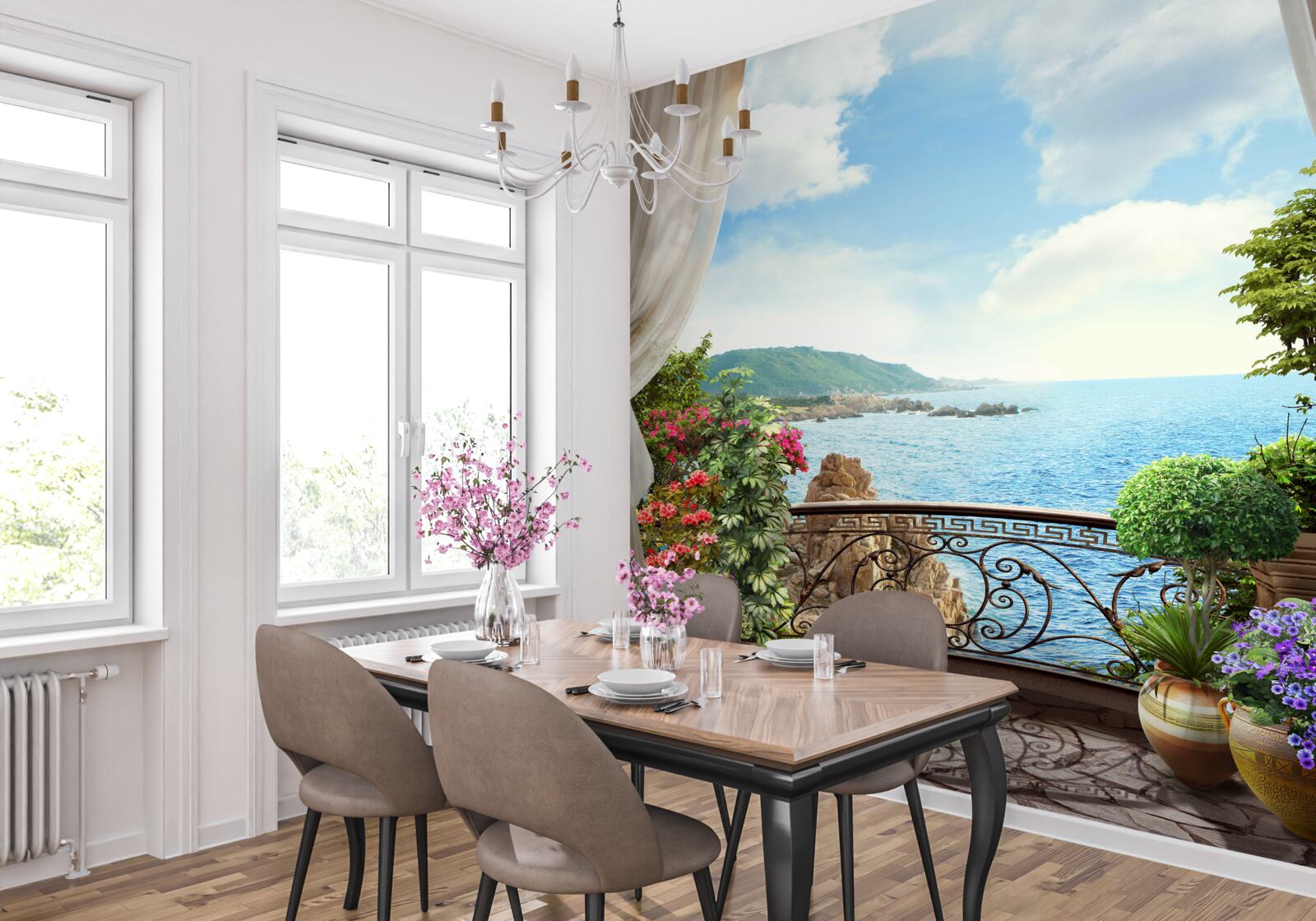 Fototapet loggie cu vedere pitorească la ocean