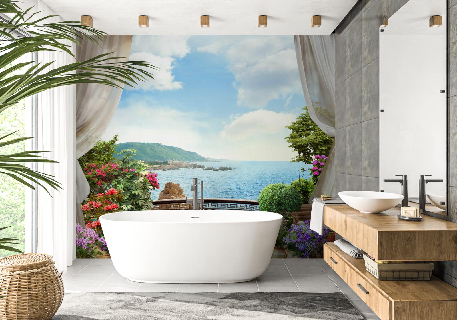 Fototapet loggie cu vedere pitorească la ocean