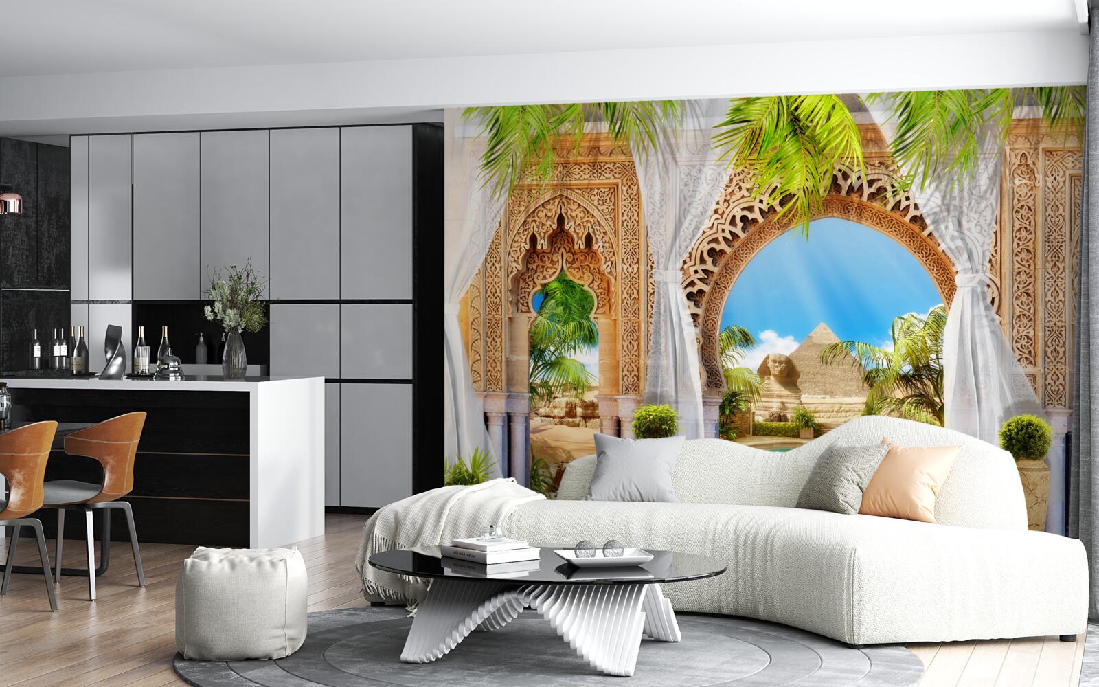 Fototapet arcuri rotunde în stil oriental cu o priveliște magnifică