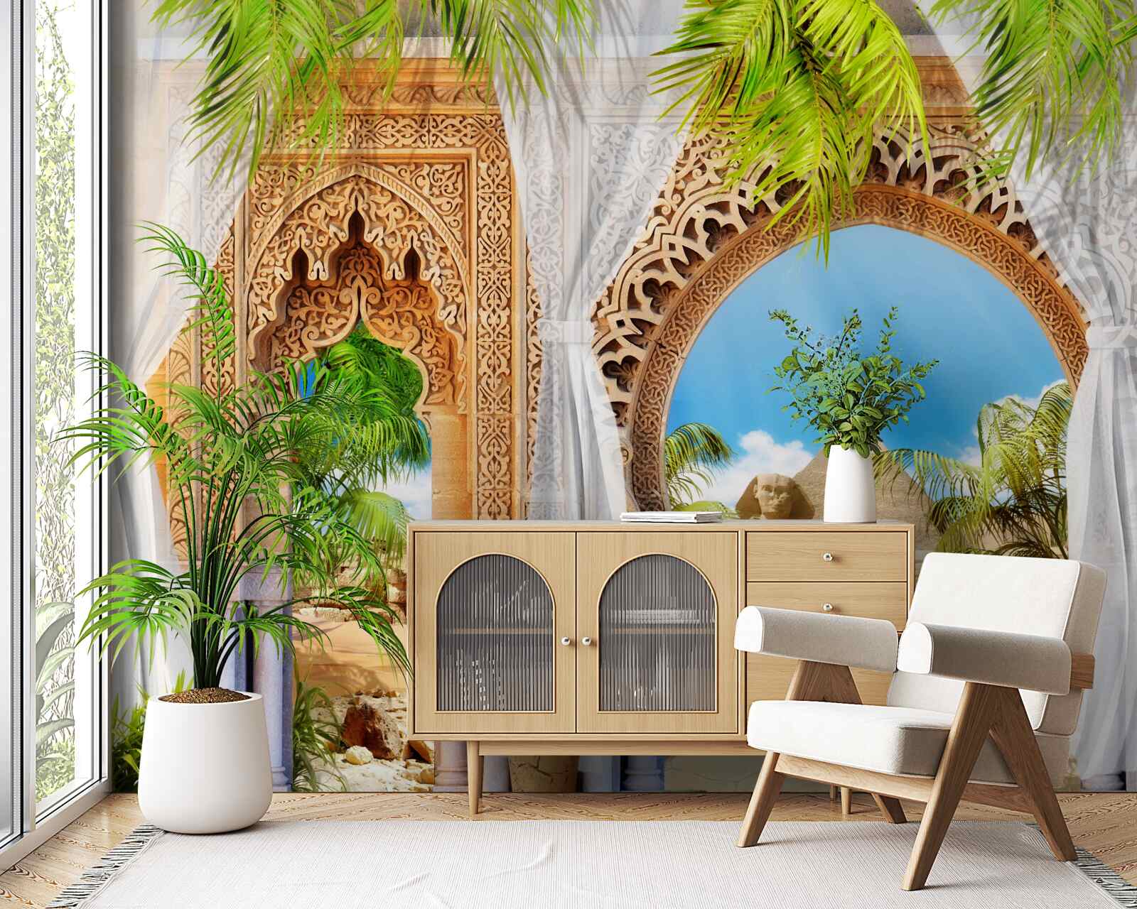 Fototapet arcuri rotunde în stil oriental cu o priveliște magnifică