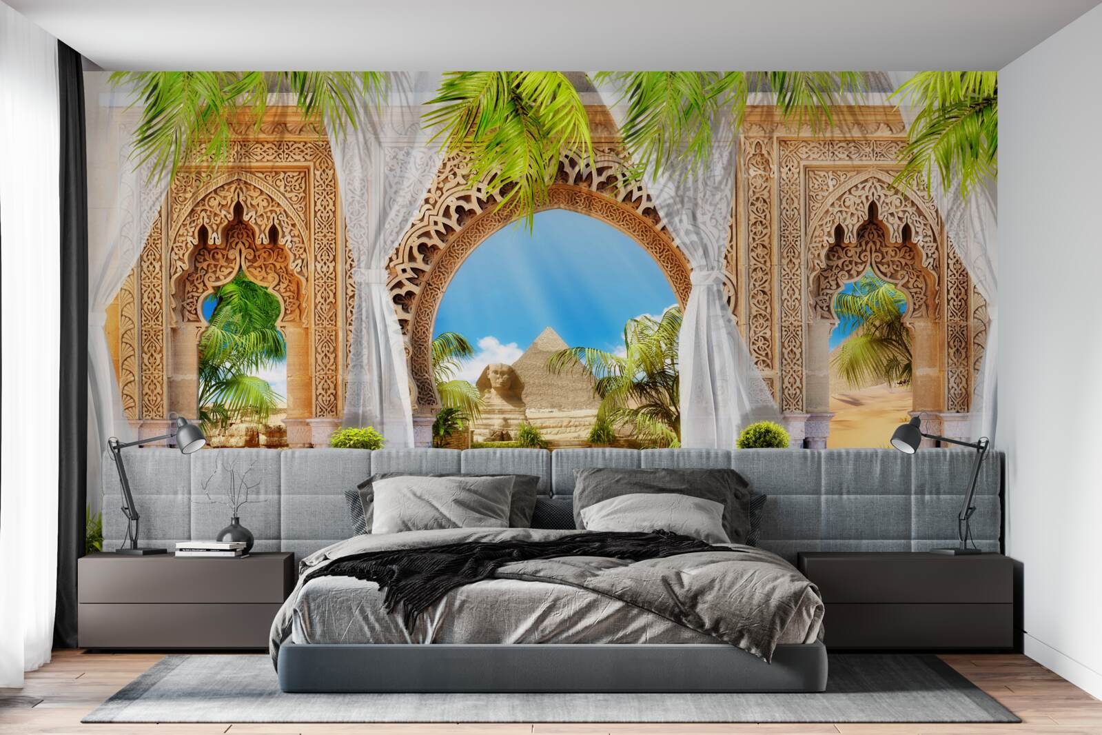 Fototapet arcuri rotunde în stil oriental cu o priveliște magnifică