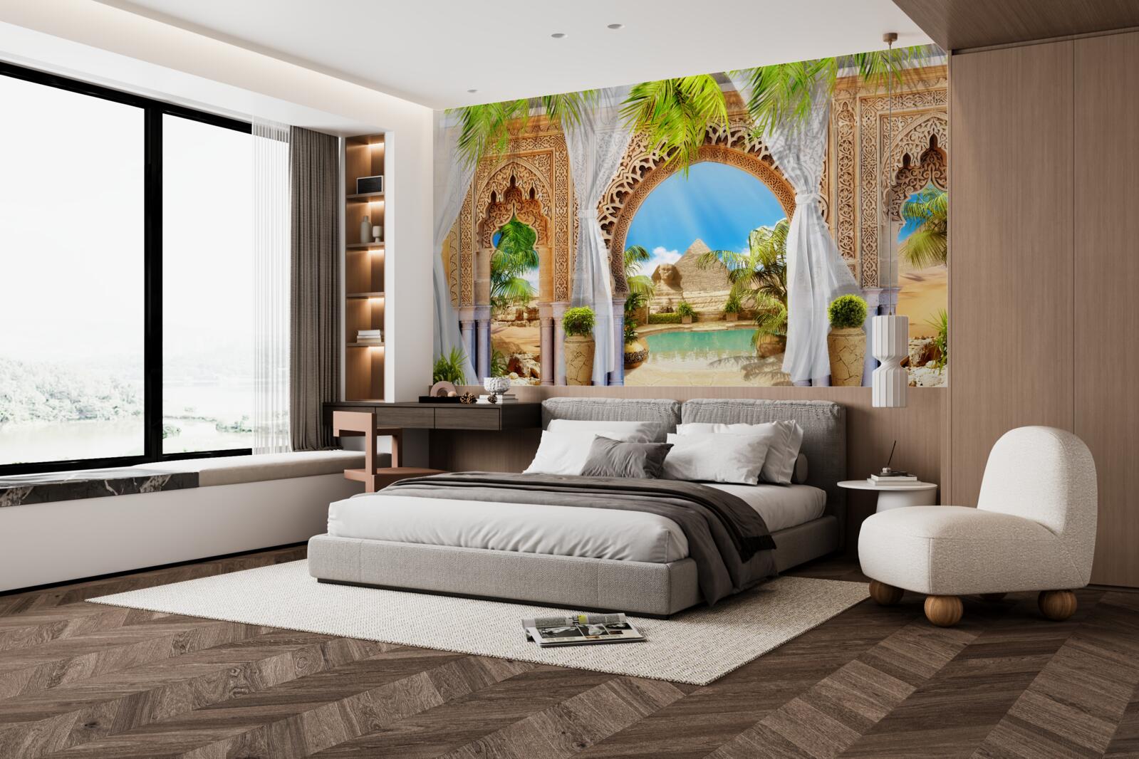 Fototapet arcuri rotunde în stil oriental cu o priveliște magnifică