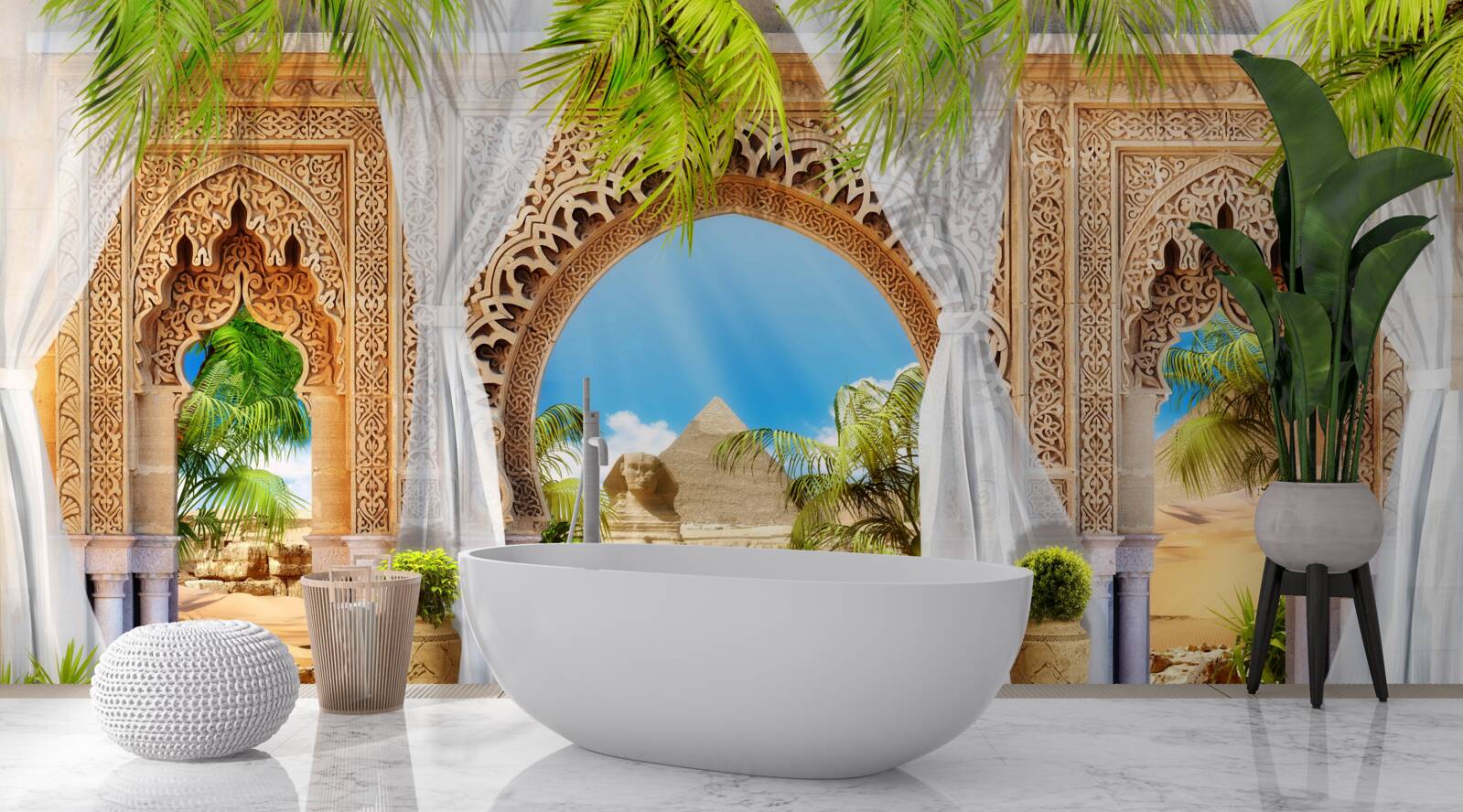 Fototapet arcuri rotunde în stil oriental cu o priveliște magnifică