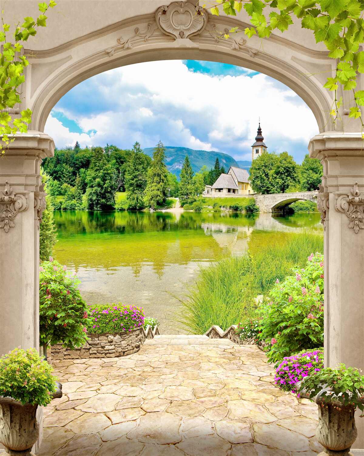 Fototapet arc circular care duce la apă