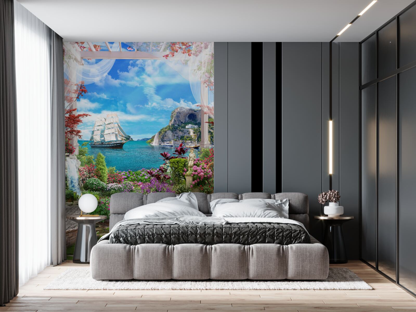 Fototapet din balcon puteți vedea o barcă cu pânze ancorată în port