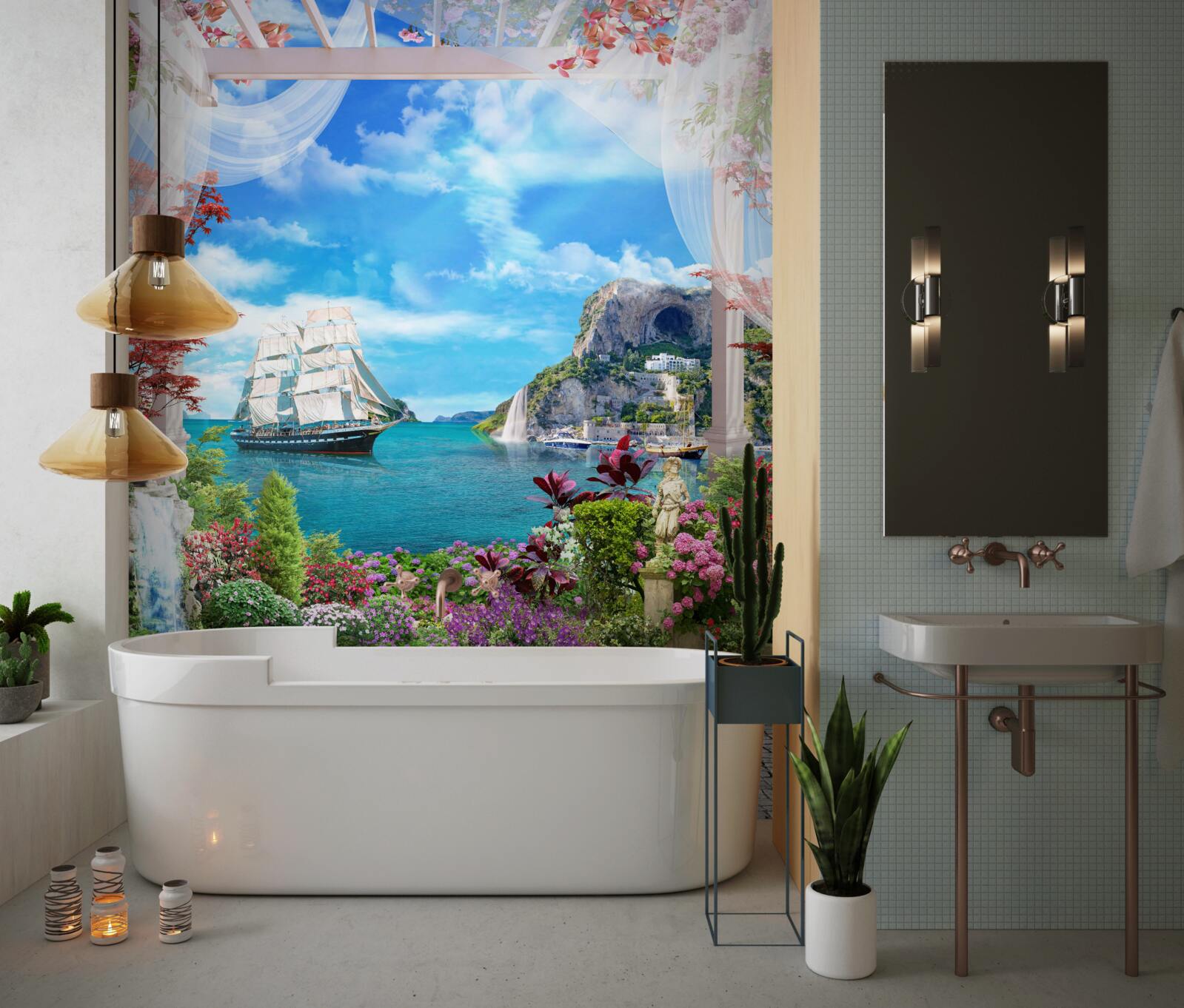 Fototapet din balcon puteți vedea o barcă cu pânze ancorată în port