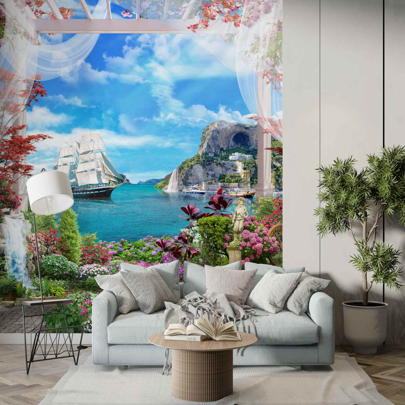 Fototapet din balcon puteți vedea o barcă cu pânze ancorată în port