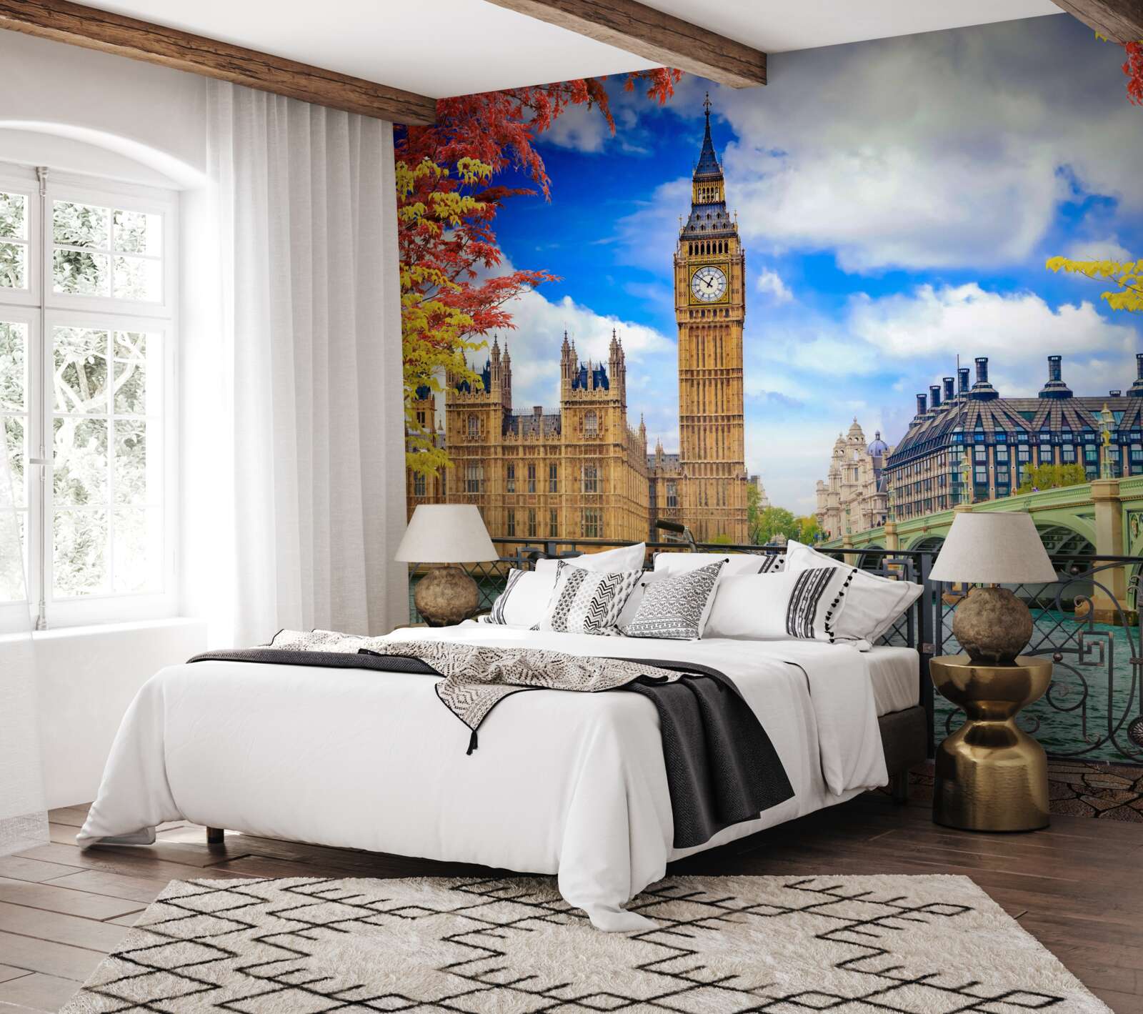 Fototapet podul de toamnă care leagă Tamisa și Big Ben