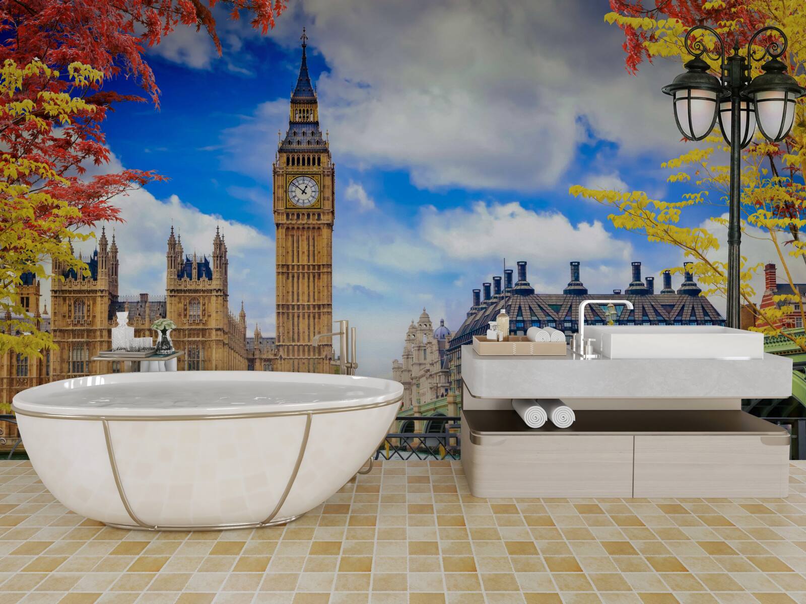 Fototapet podul de toamnă care leagă Tamisa și Big Ben